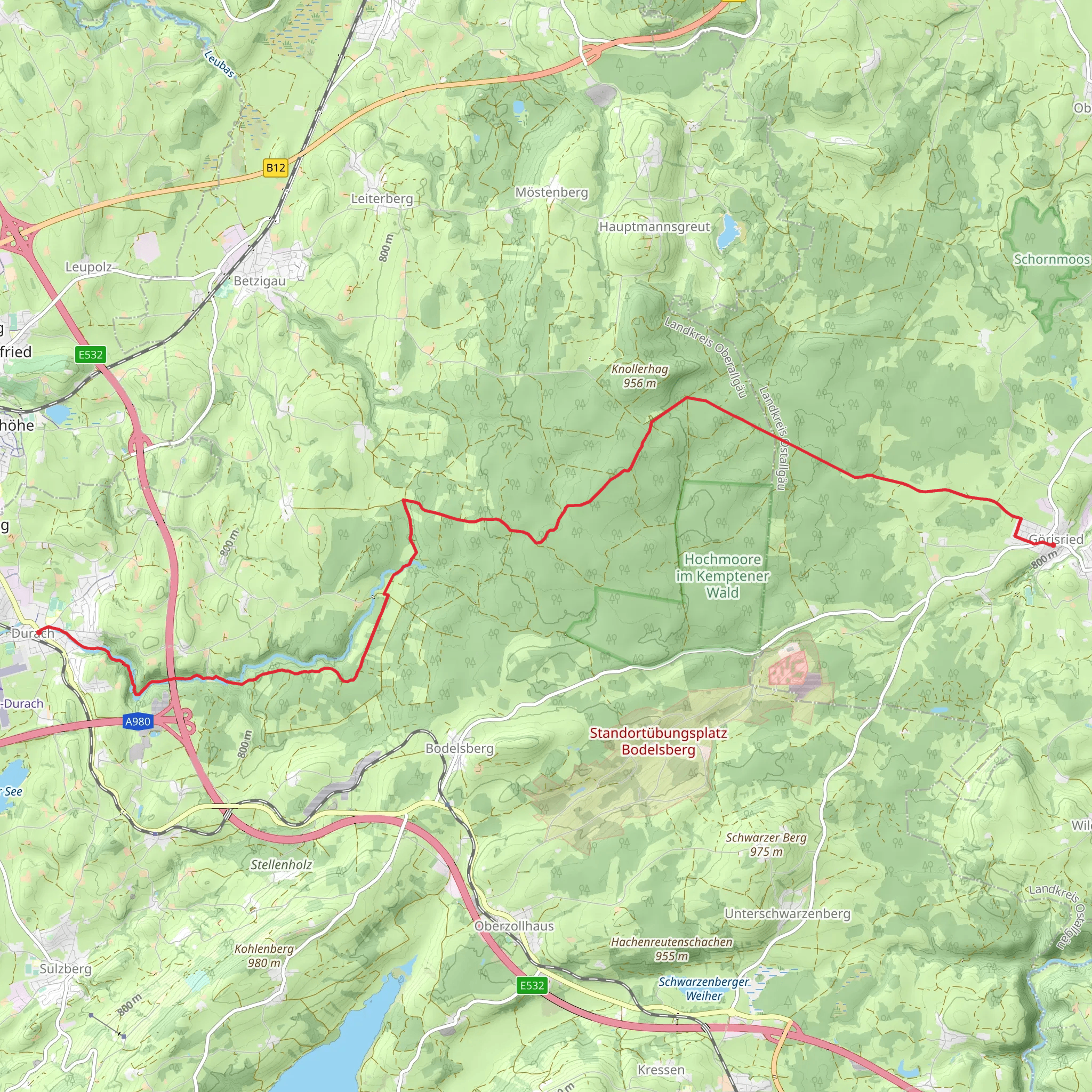 Durach to Gorisried Walk via Kempter Wald mobile static map