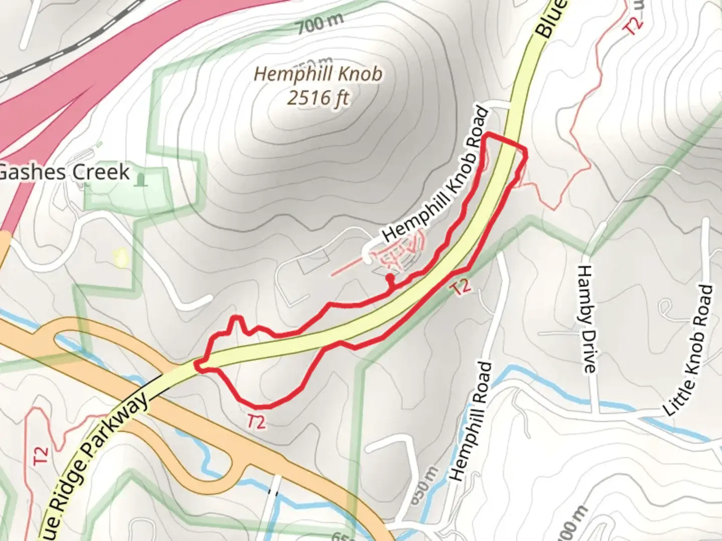An image depicting the trail Blue Ridge Parkway Loop and its surrounding area.