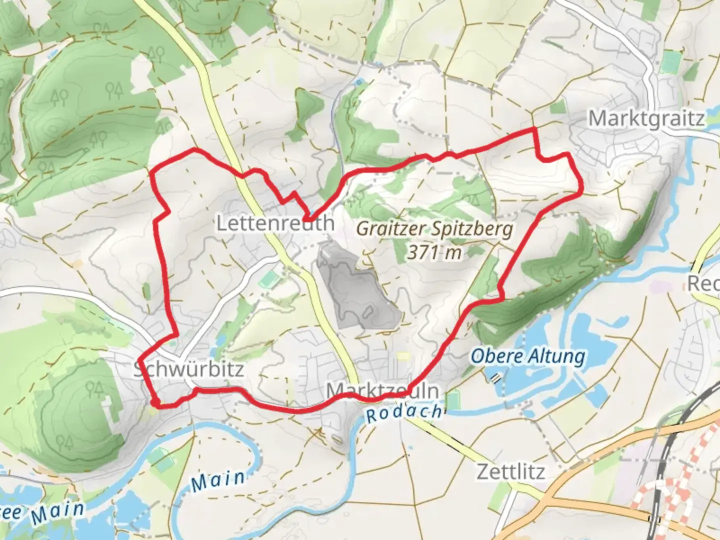 An image depicting the trail Spitzberg Rundweg and its surrounding area.