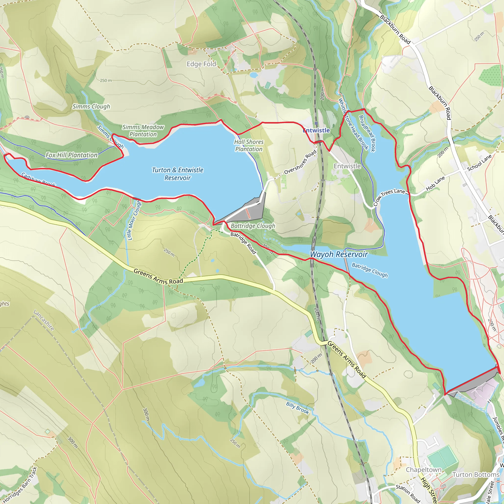 Wayoh Reservoir and Turton and Entwistle Reservoir Loop mobile static map