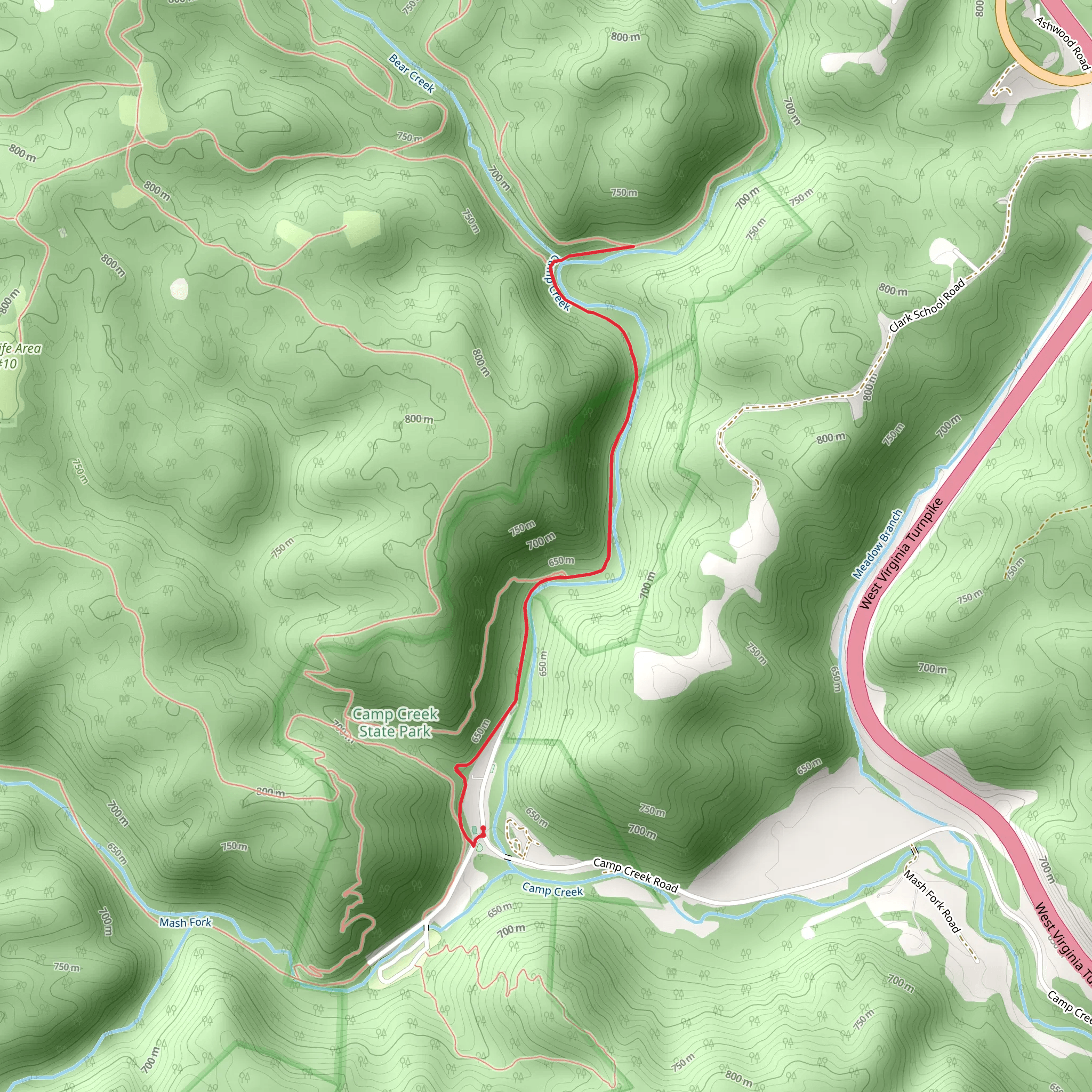 Camp Creek via Turkey Loop Road and Trail mobile static map