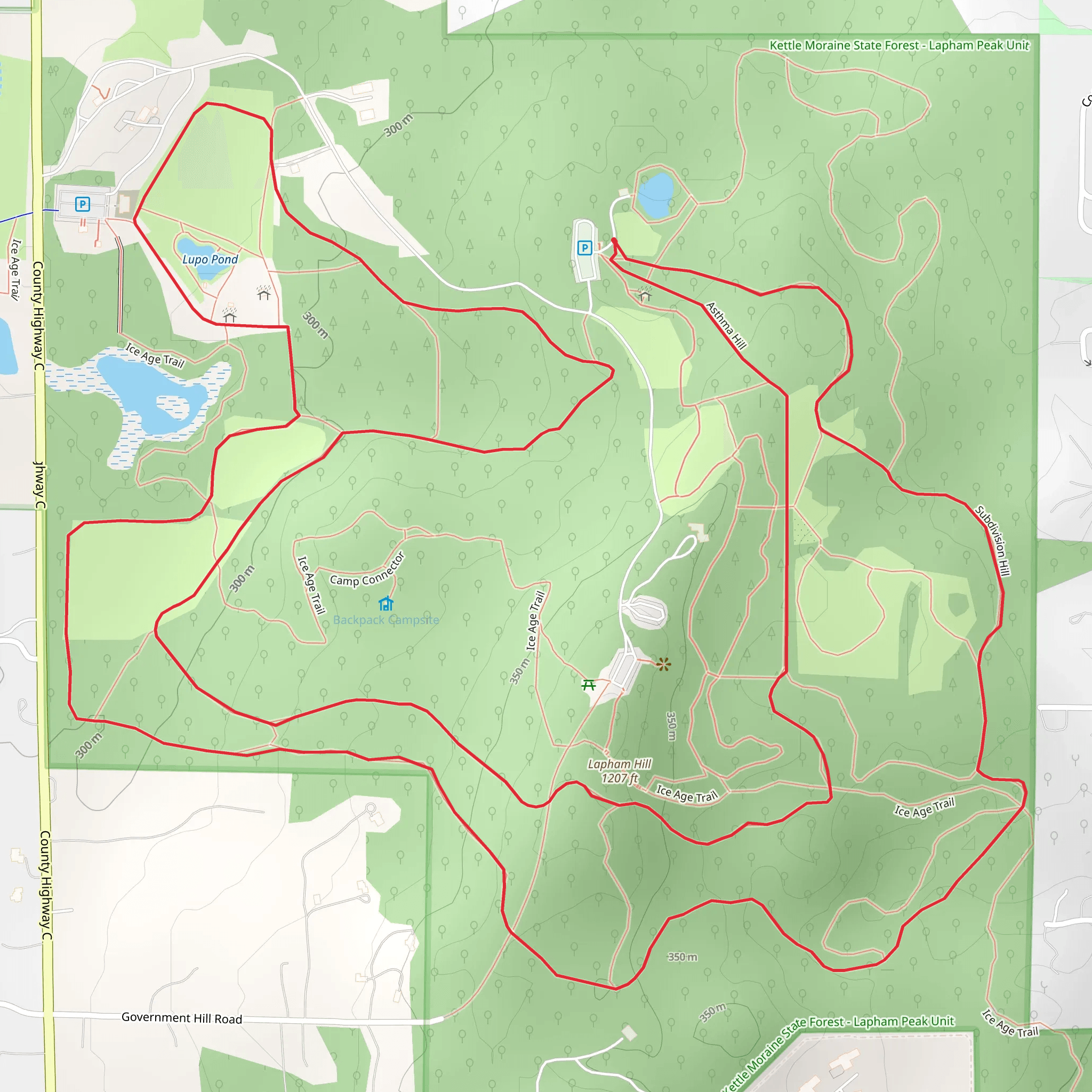 Kettle View and Moraine Ridge Loop Trail mobile static map