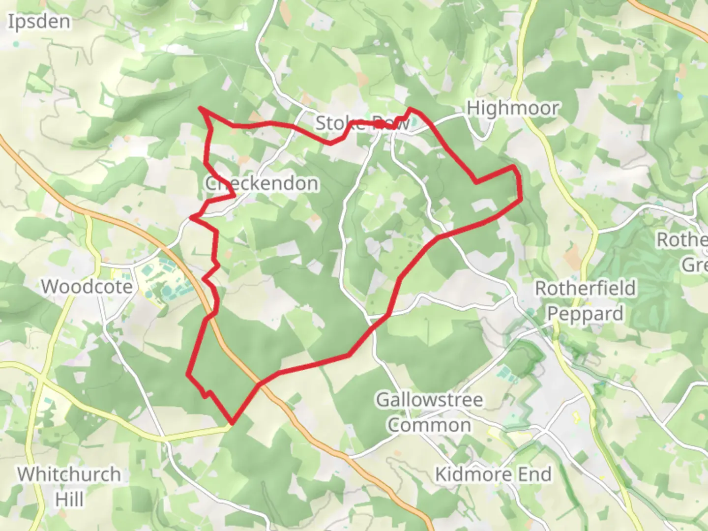 An image depicting the trail Stoke row and exade street and its surrounding area.