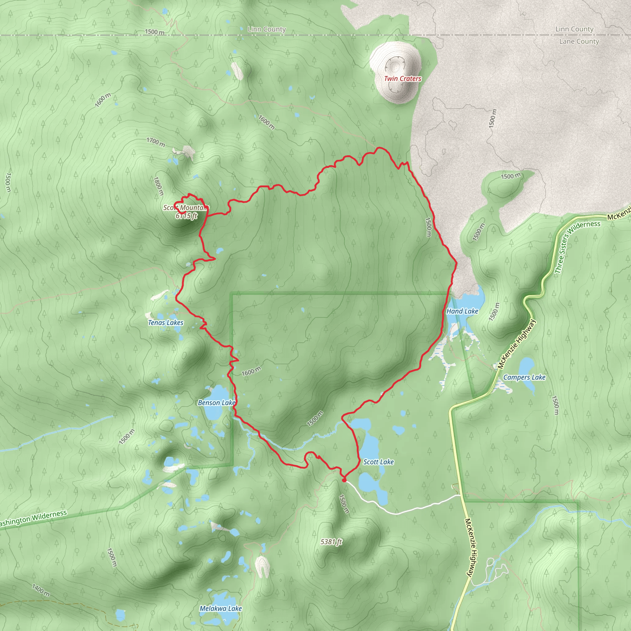 Scott Lake - Hand Lake - Benson Lake - Scott Mountain Loop mobile static map