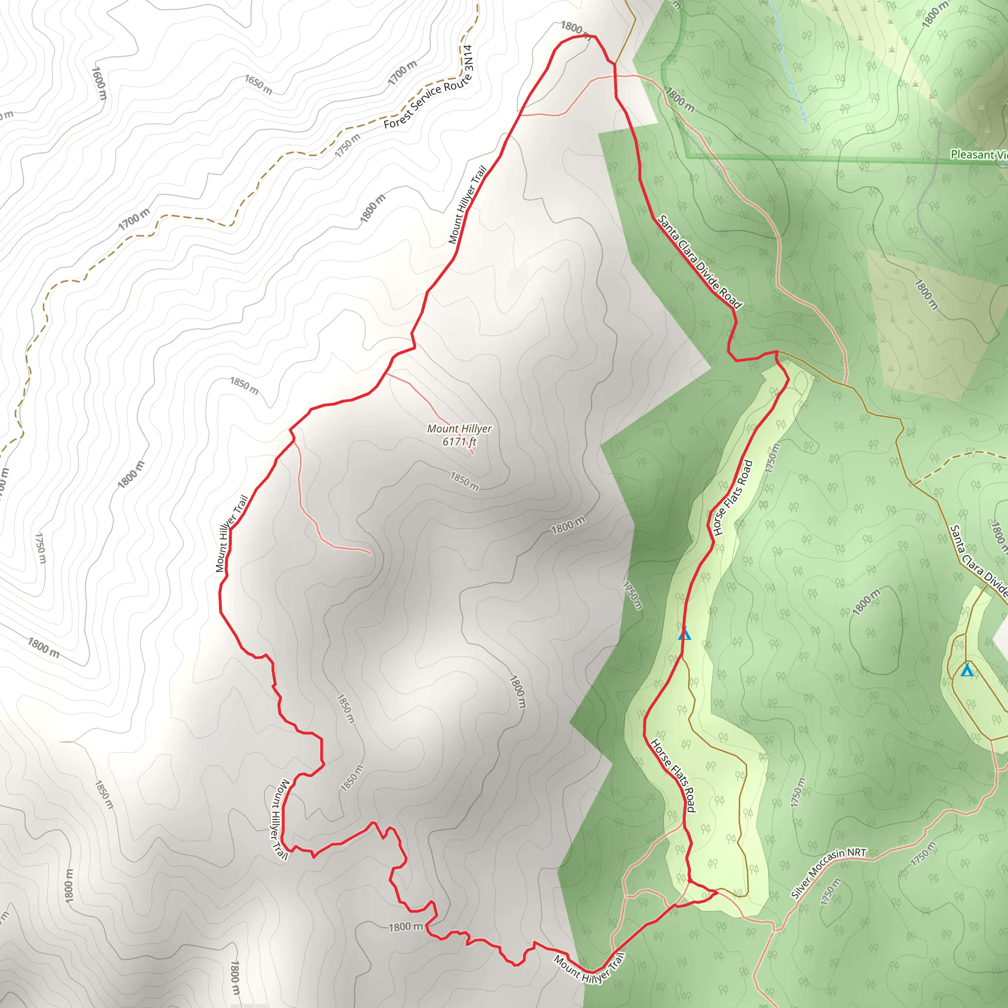 Mount Hillyer Loop mobile static map