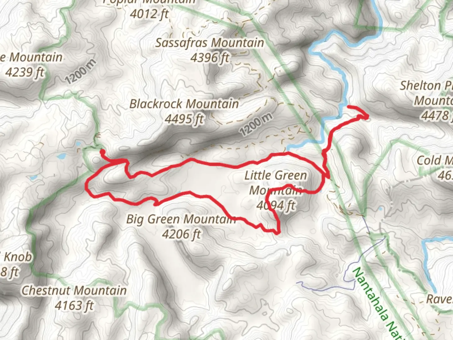 An image depicting the trail Wilderness Falls, Granny Burrell Falls, Little Green Mountain and Panthertown Valley Loop Trail and its surrounding area.