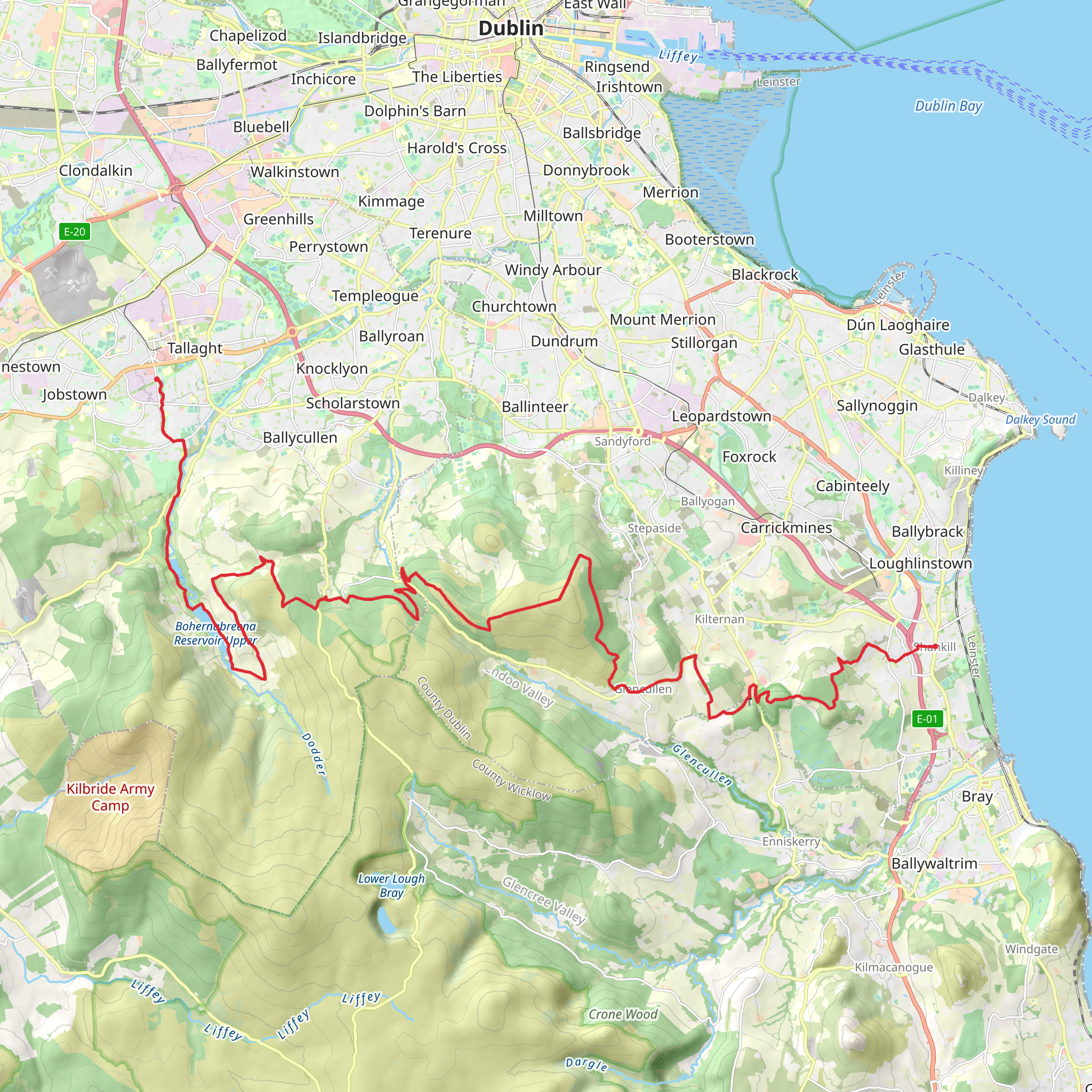 Dublin Mountains Way mobile static map
