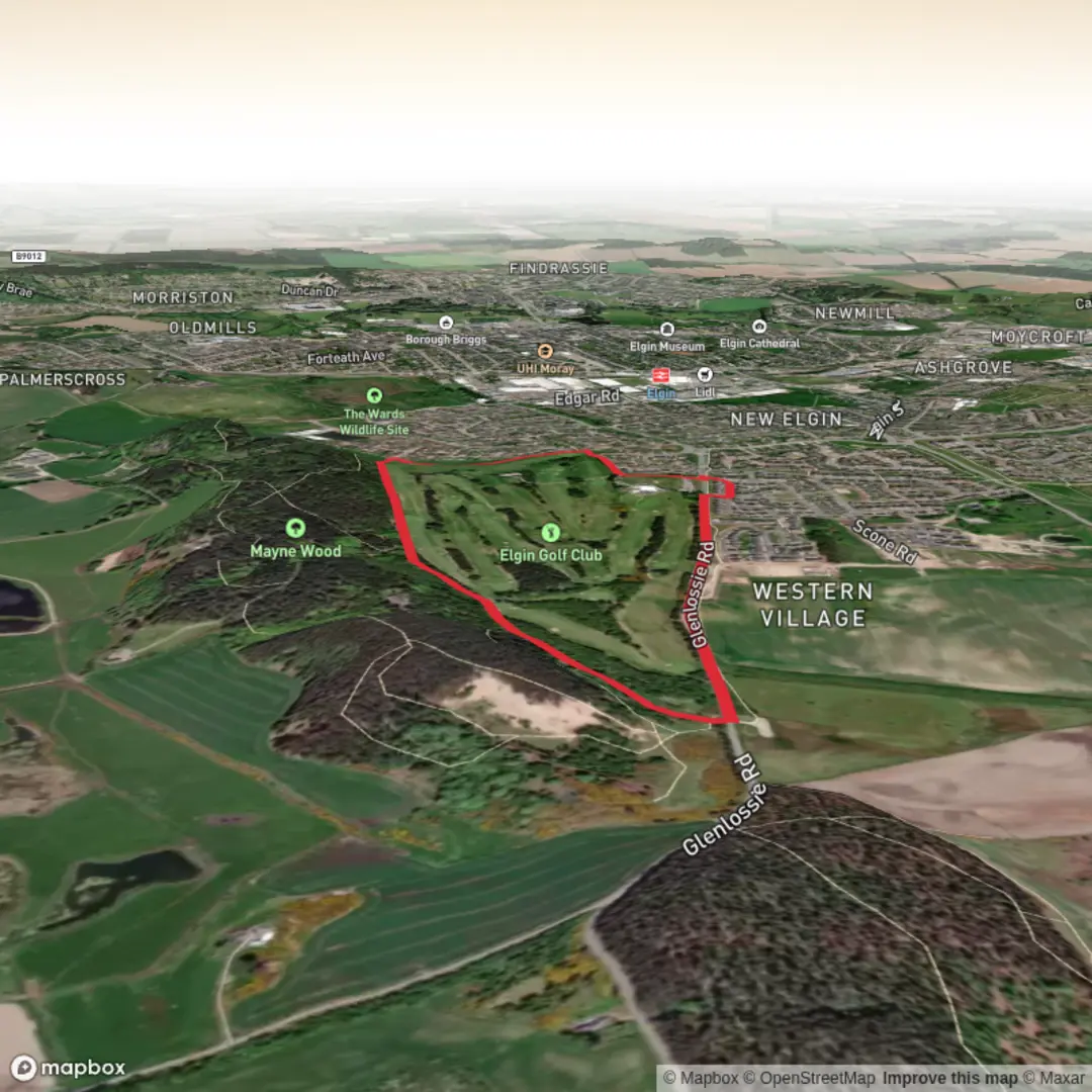 An image depicting the trail Mayne Woods and Elgin Golf Course and its surrounding area.