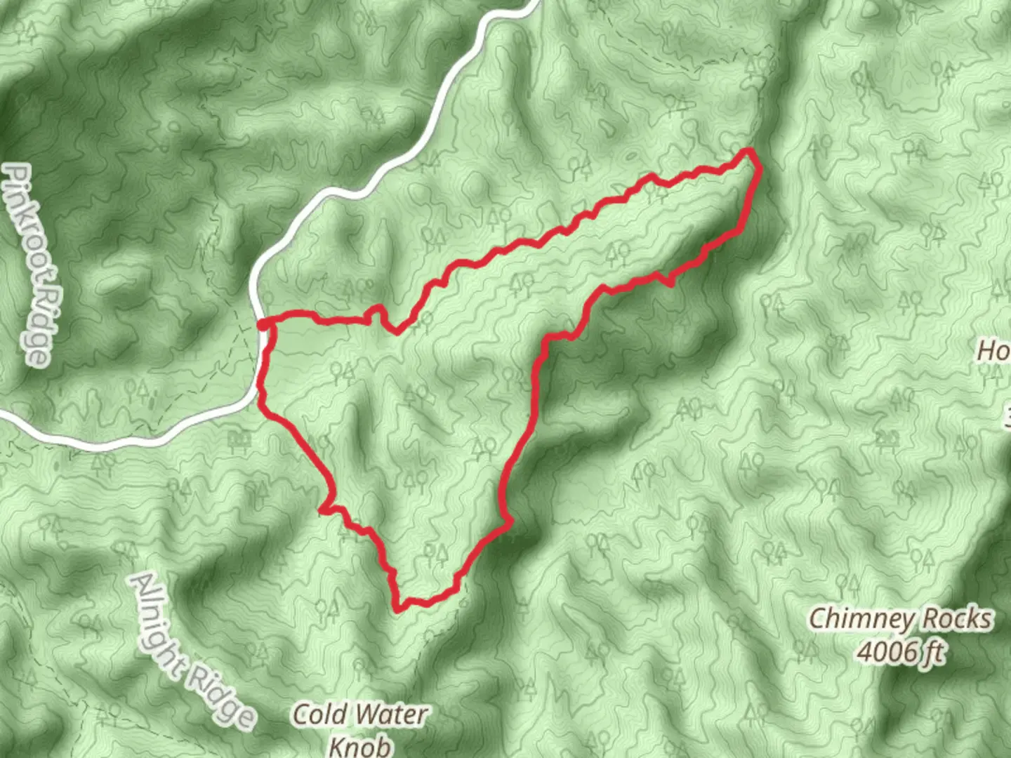 An image depicting the trail Lead Cove Trail, Bote Mountain Trail and Finley Cane Trail Loop and its surrounding area.