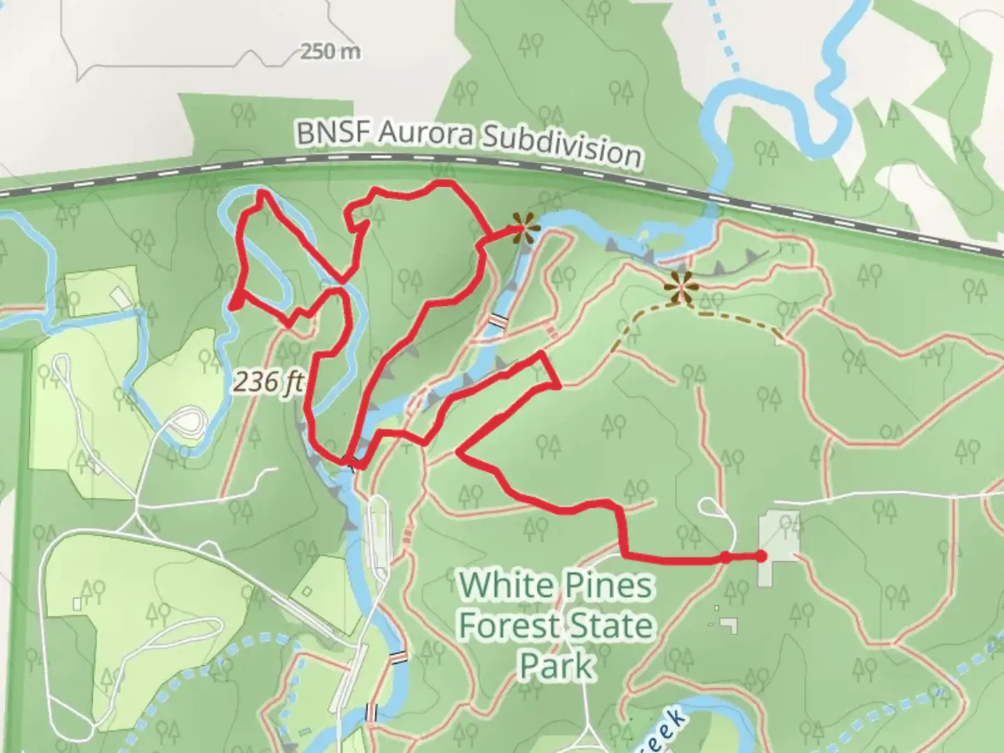 An image depicting the trail Sunset Trail and Sleepy Hollow Loop Trail and its surrounding area.