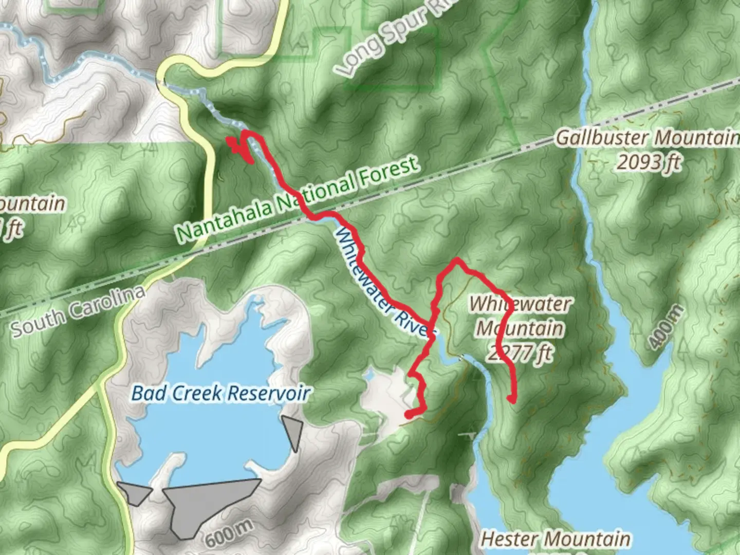 An image depicting the trail Lower Whitewater Falls Trail and Foothills Trail and its surrounding area.