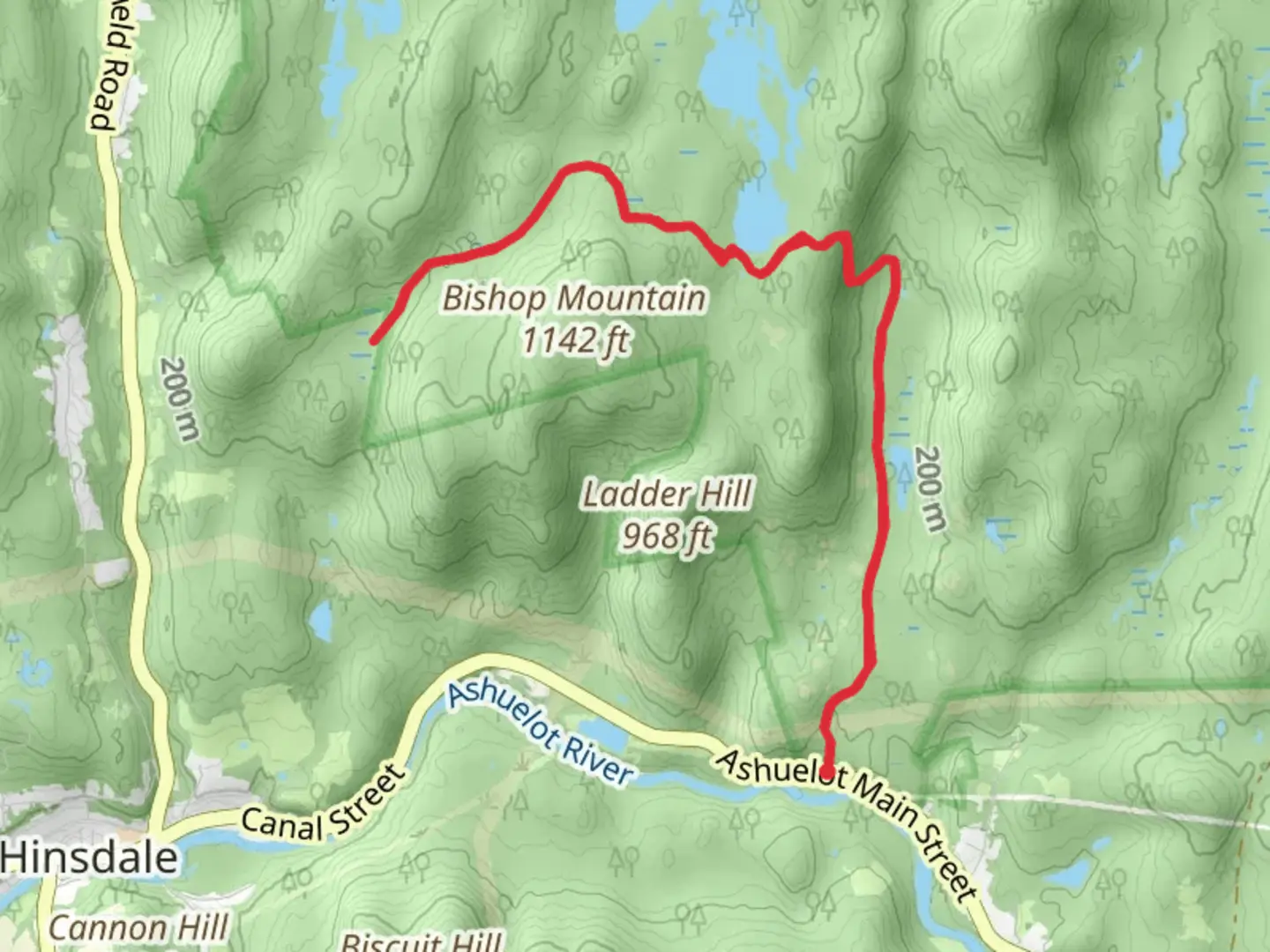An image depicting the trail Bishop Mountain via Reservoir Road and its surrounding area.