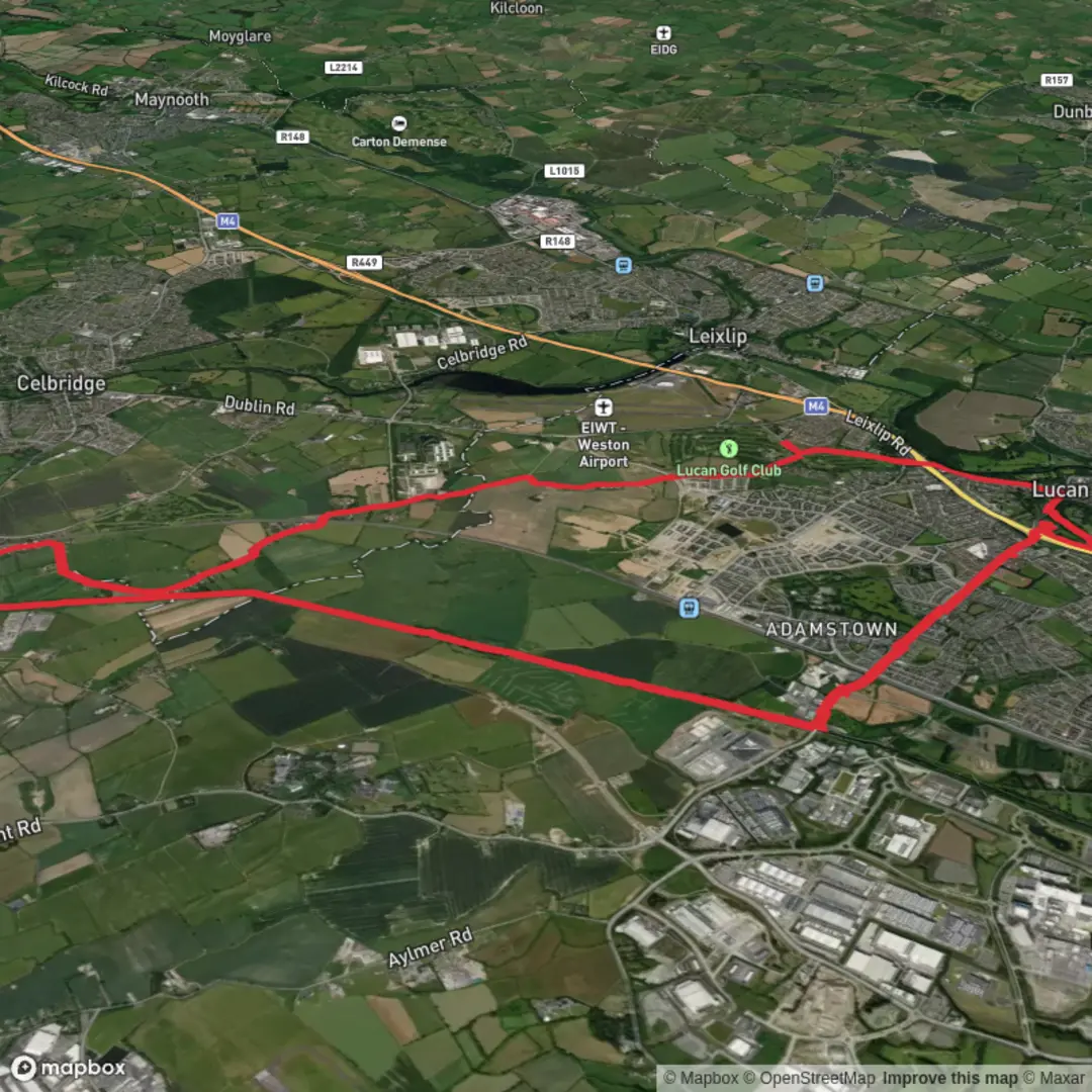 An image depicting the trail Lucan to Hazelhatch bridge & Grand Canal greenway to Adamstown and its surrounding area.