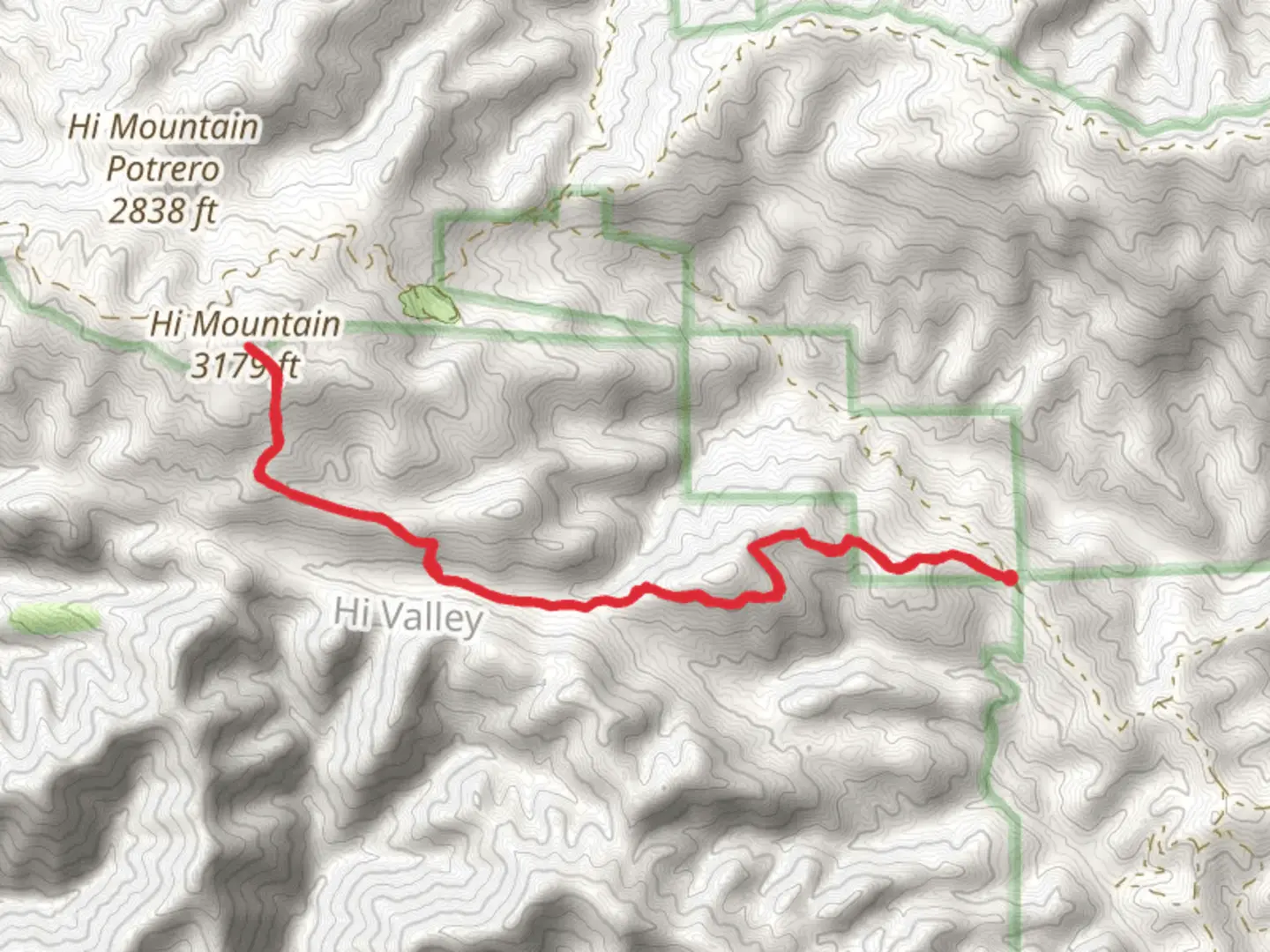 An image depicting the trail Hi Mountain Trail and its surrounding area.