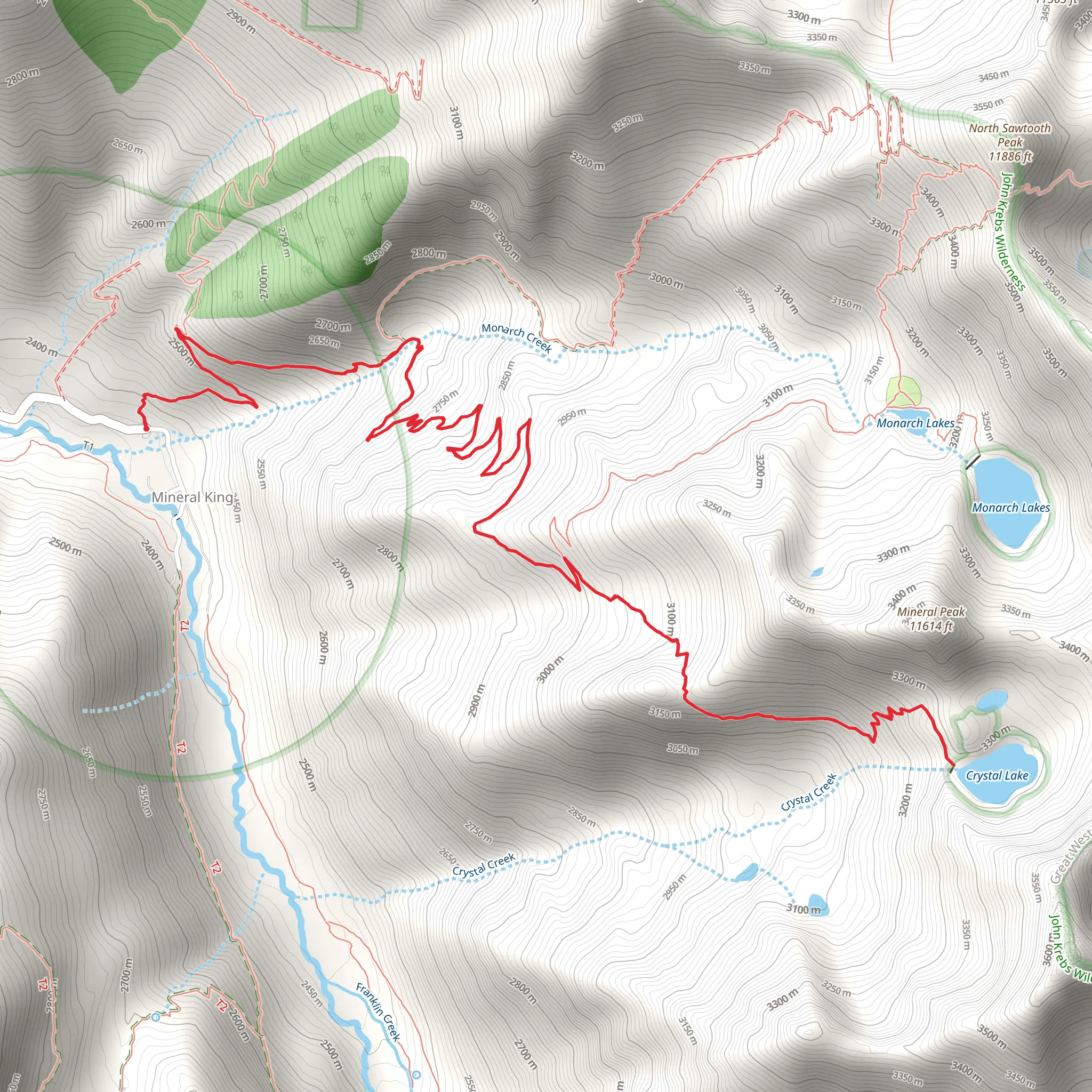 Crystal Lake via Monarch Lakes Trail mobile static map