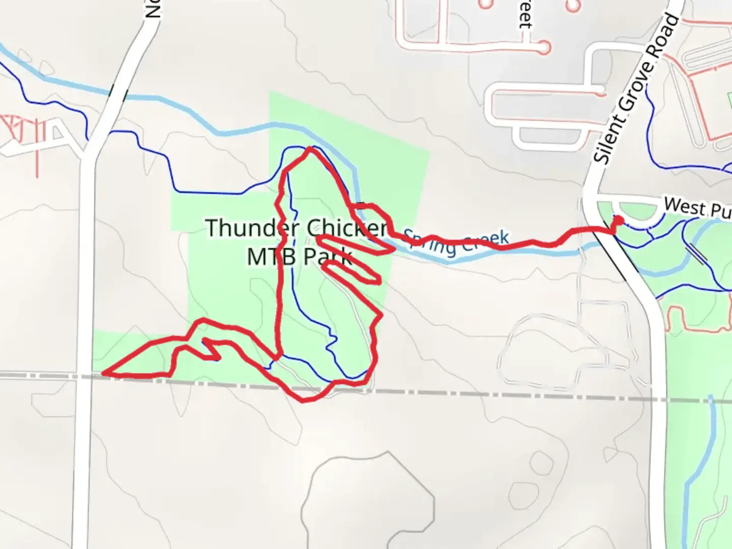 An image depicting the trail Spring Creek Trail and Oak Ridge Loop and its surrounding area.