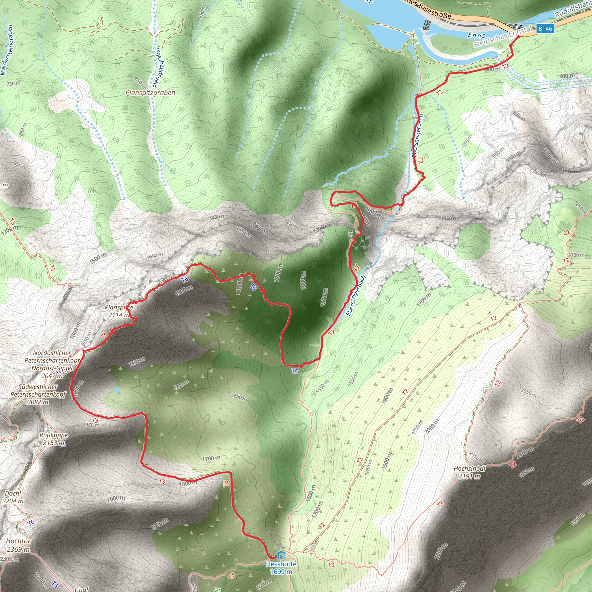 Via the waterfall path and the Planspitze to the Hesshütte mobile static map
