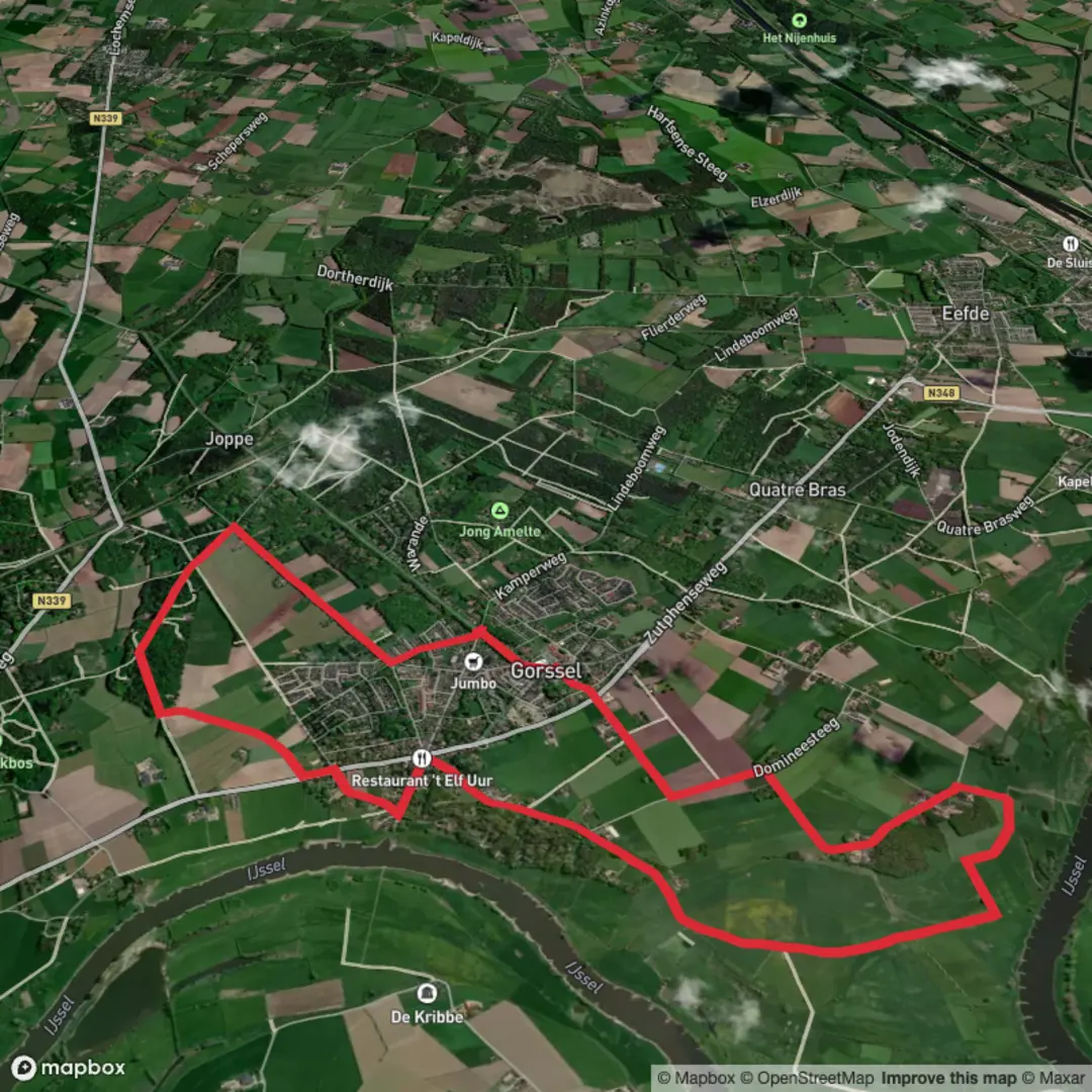 An image depicting the trail Rondje de Ravenswaarden and Drie Kieften Route and its surrounding area.