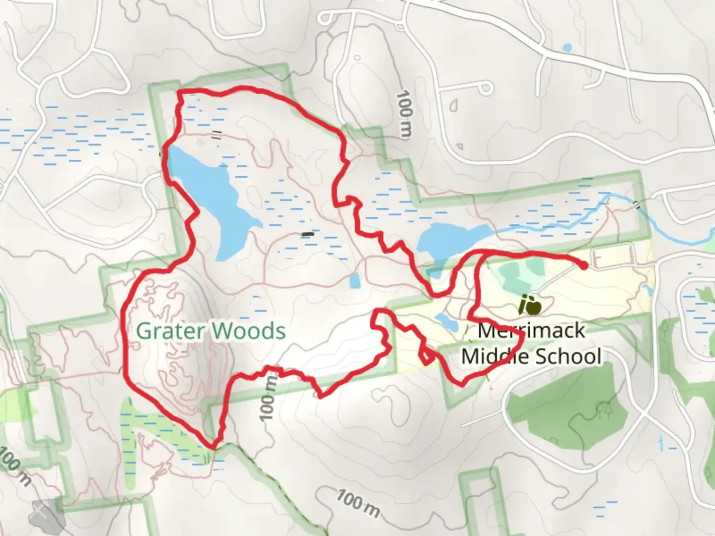 An image depicting the trail Red Maple Trail, Beaver Pond and Skyline Trail Loop and its surrounding area.