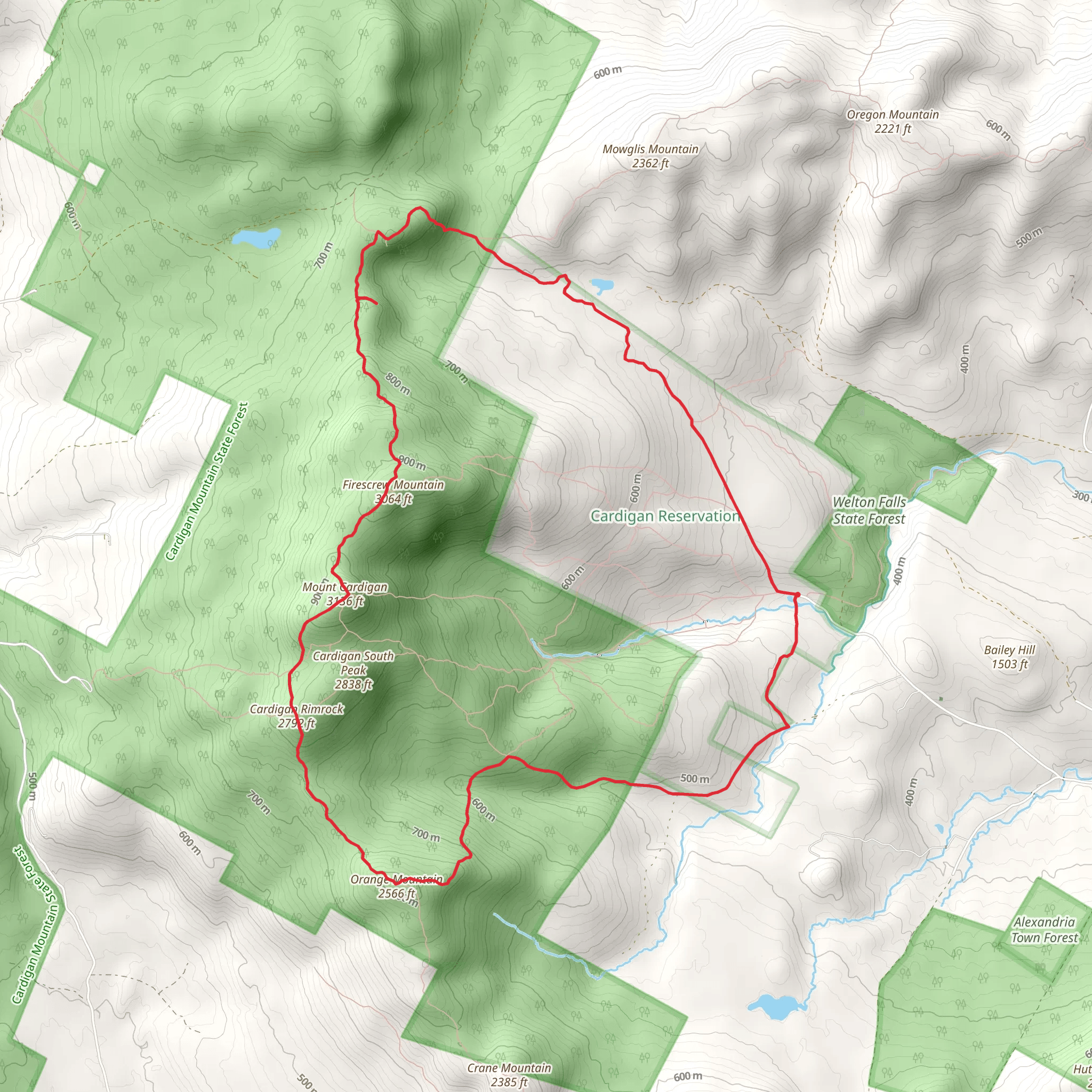 Cardigan South Peak - Orange Mountain Loop mobile static map
