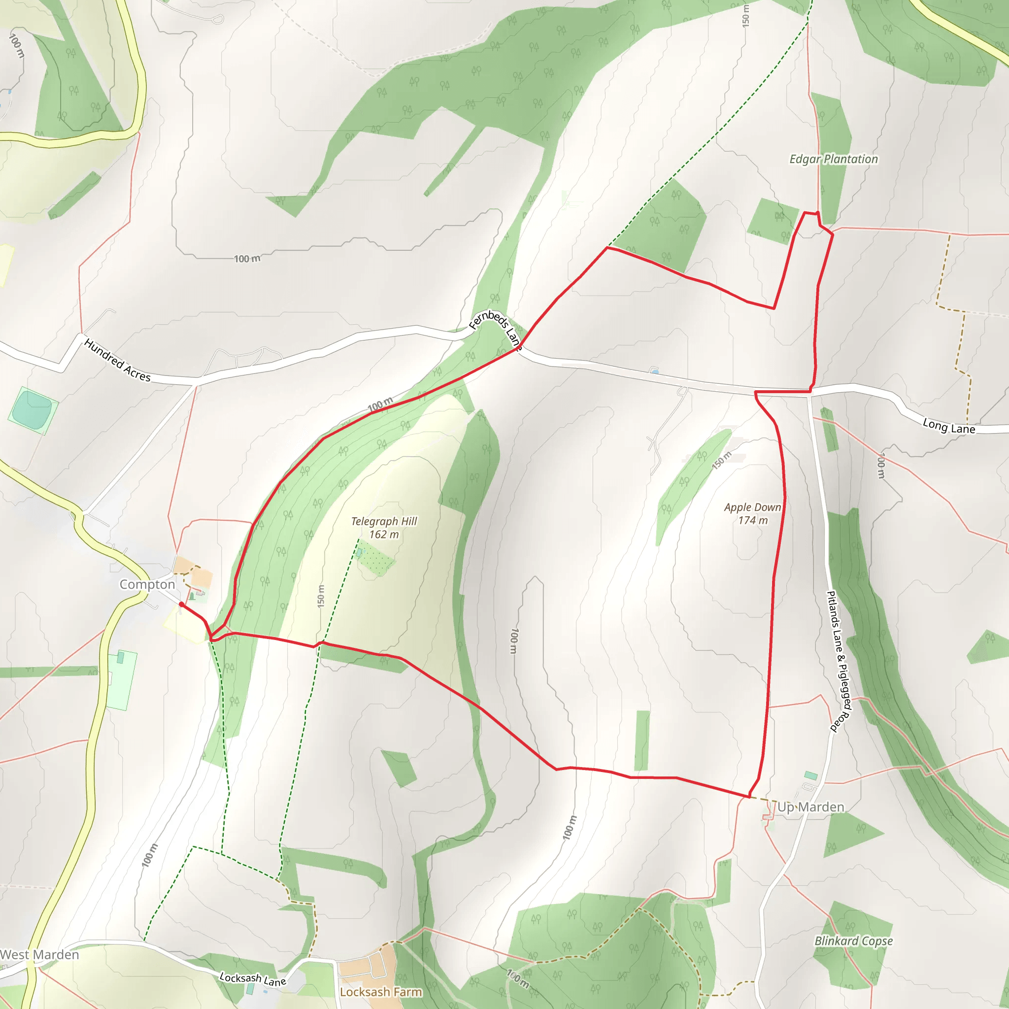 Compton to Up Marden Loop mobile static map