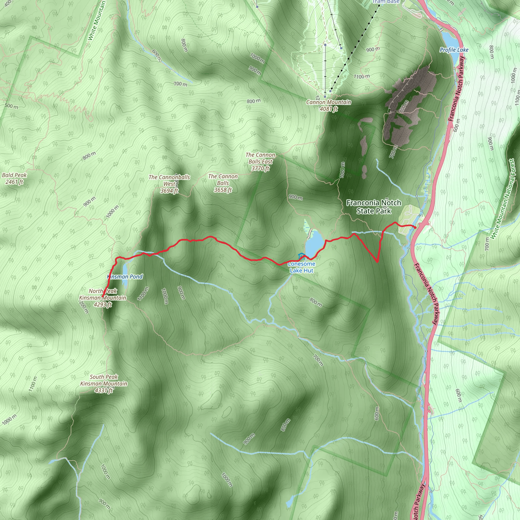 North Peak Kinsman Mountain via Lonesome Lake Trail mobile static map