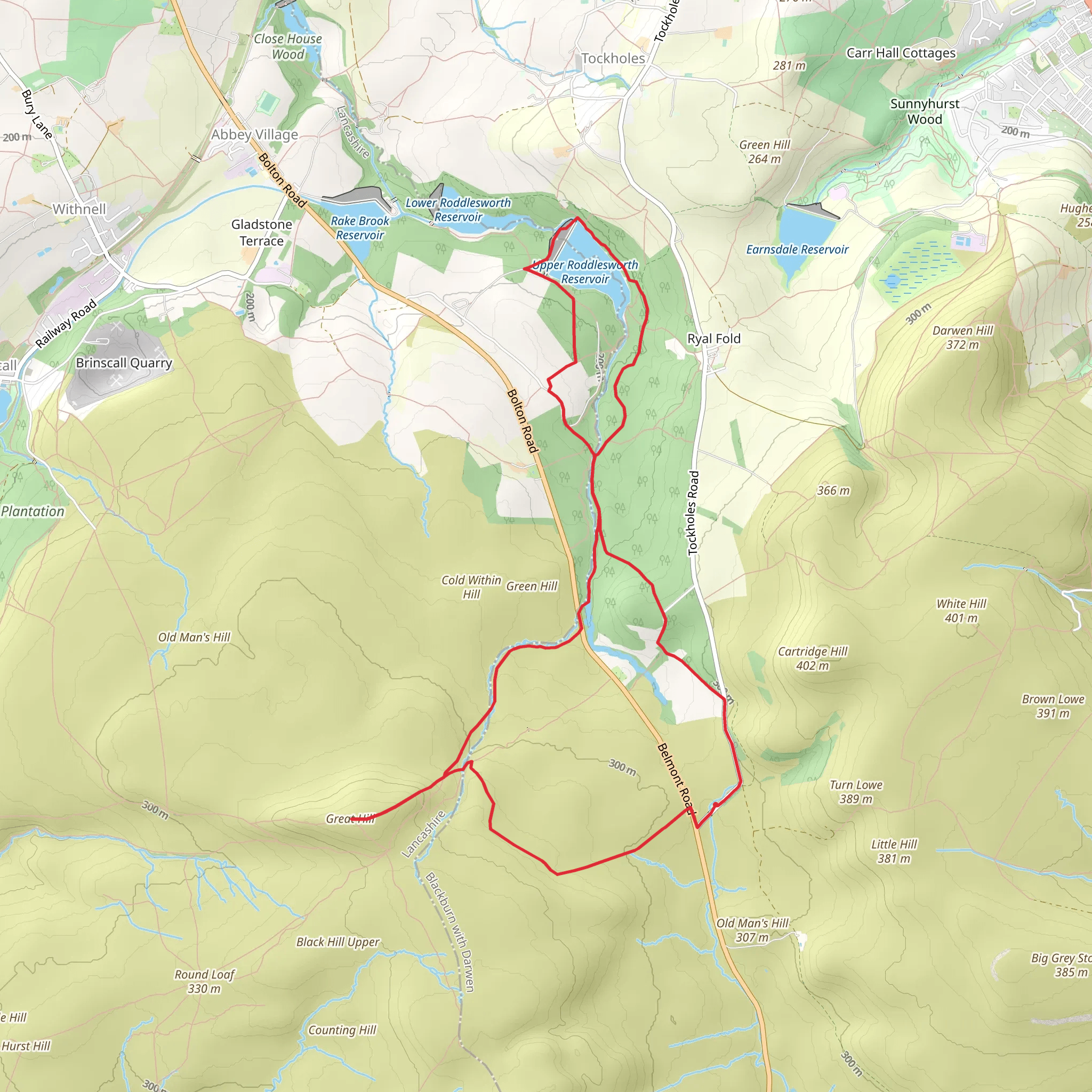 Upper Roddlesworth Reservoir, Tockholes Plantation and Thorny Bank Plantation Loop mobile static map