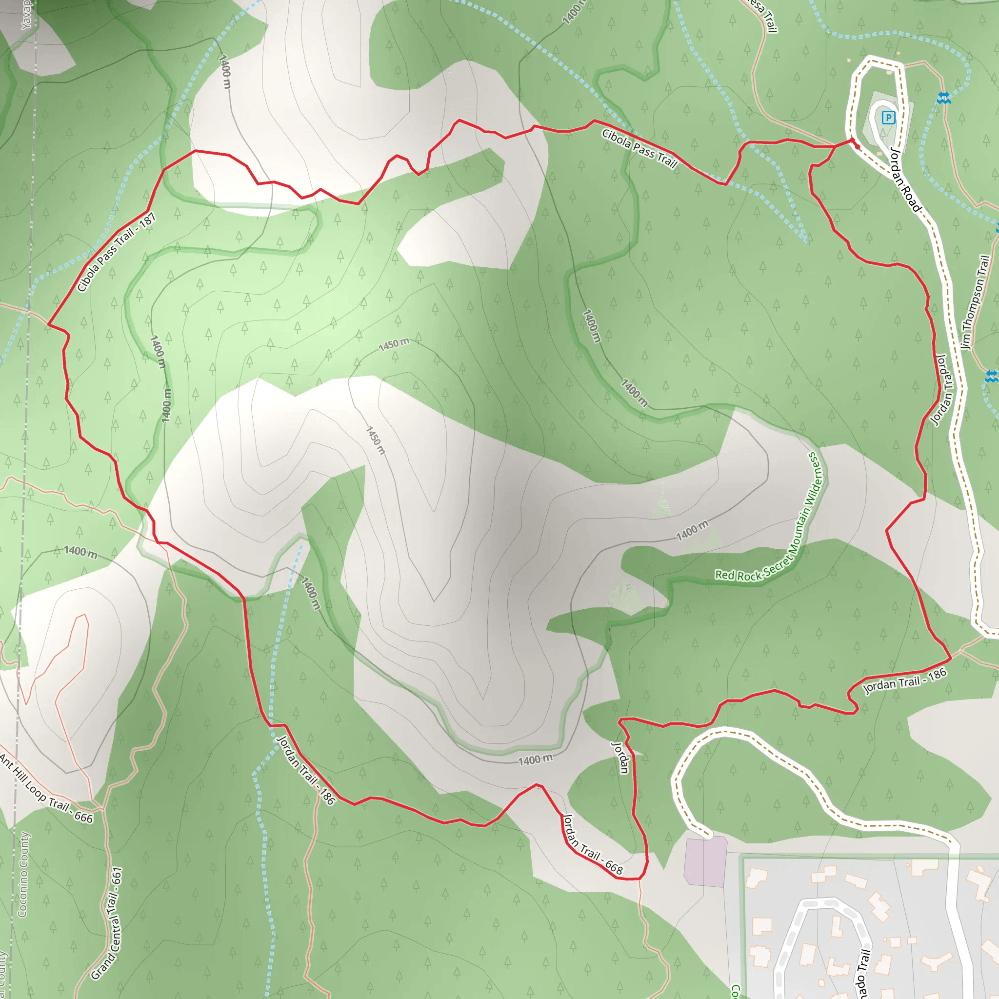 Cibola Pass Trail and Jordan Trail Loop mobile static map