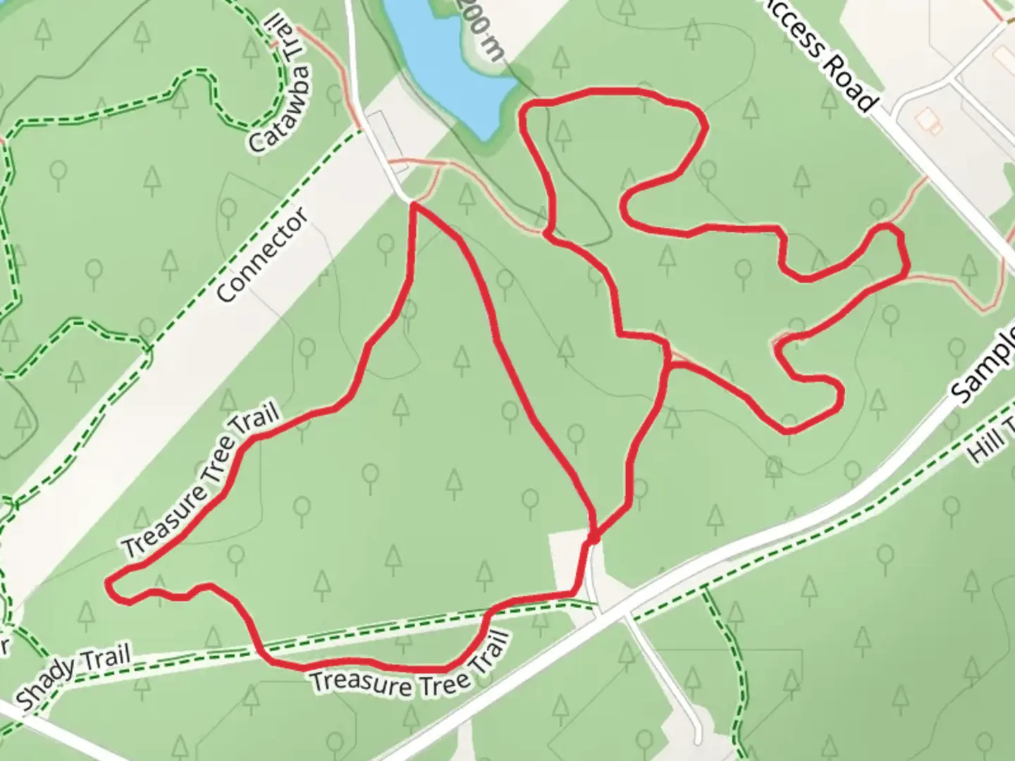 An image depicting the trail Treasure Tree Trail and Beechwood Trail Loop and its surrounding area.