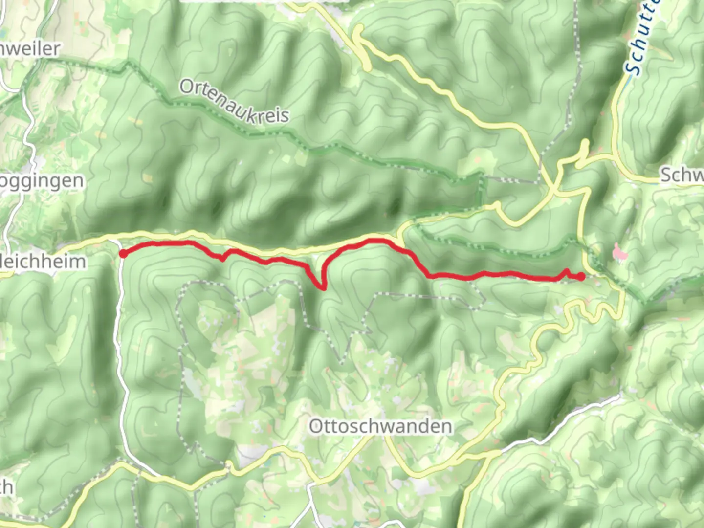 An image depicting the trail Rückhaltebecken Bleichtal to Ruhbühl via Bleichtal to Ruhbühl and its surrounding area.