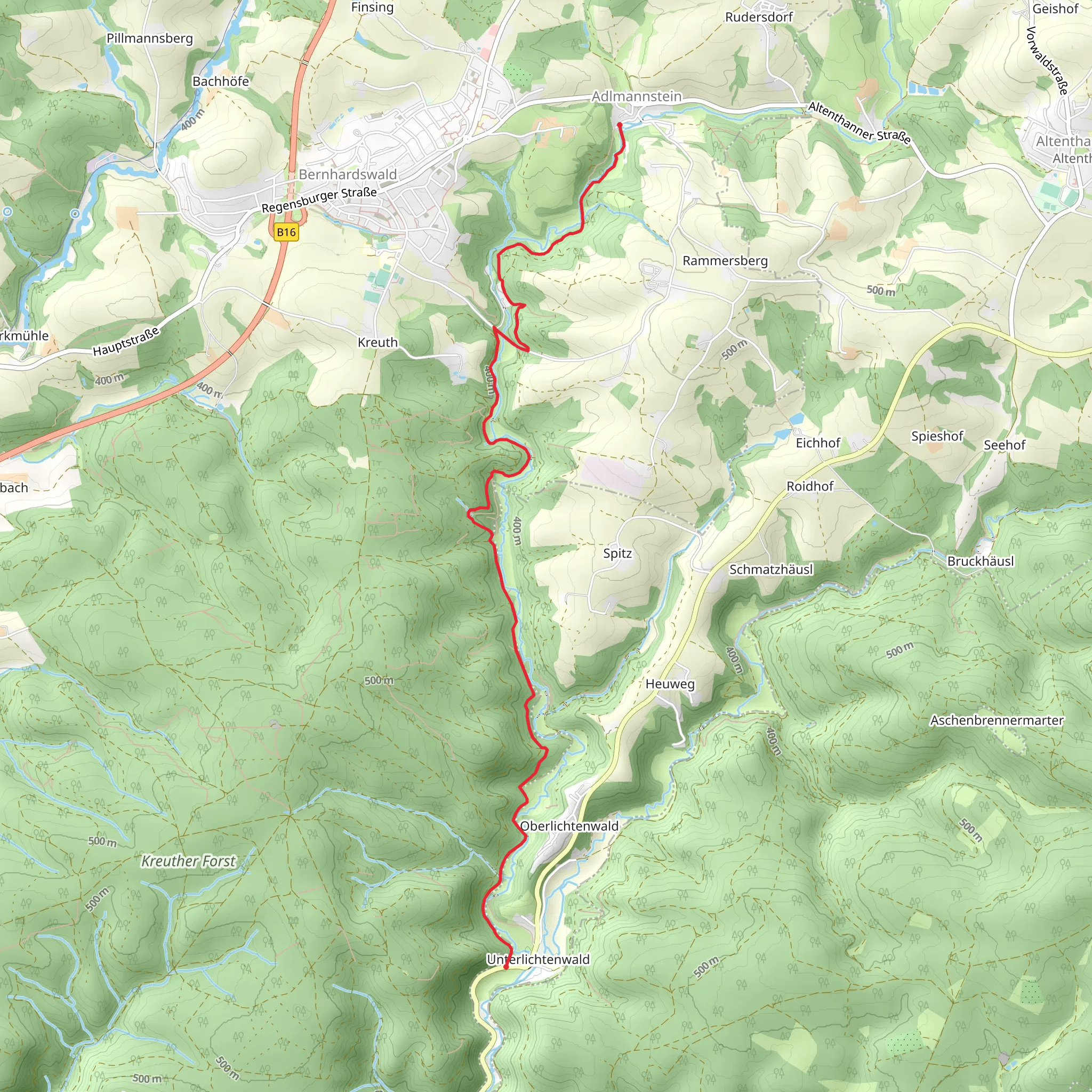 Adlmannstein to Unterlichtenwald mobile static map