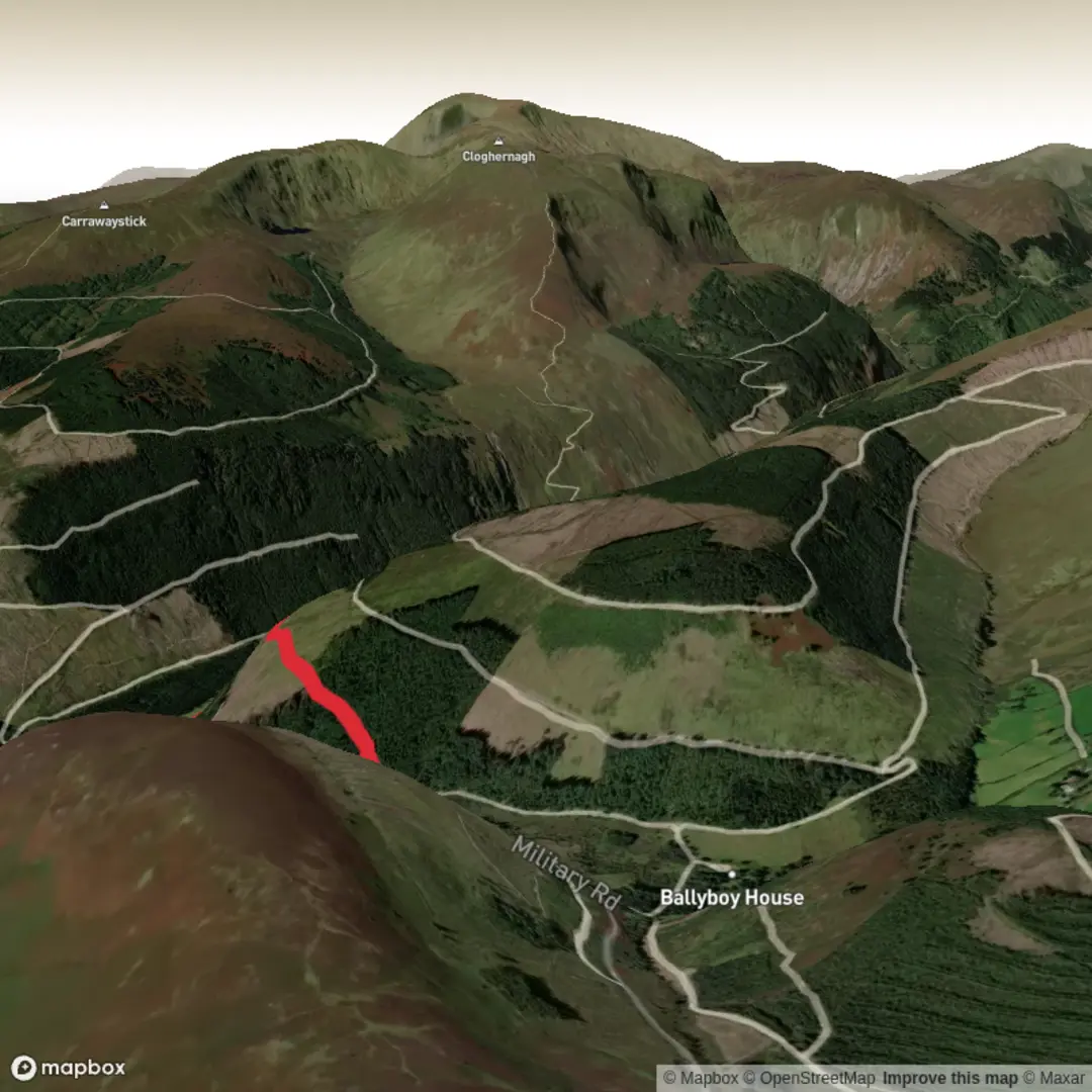 An image depicting the trail The Glenmalure Lodge and its surrounding area.