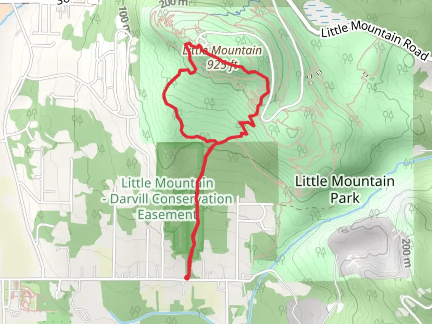 An image depicting the trail Little Mountain Loop via Darvil Trail and its surrounding area.