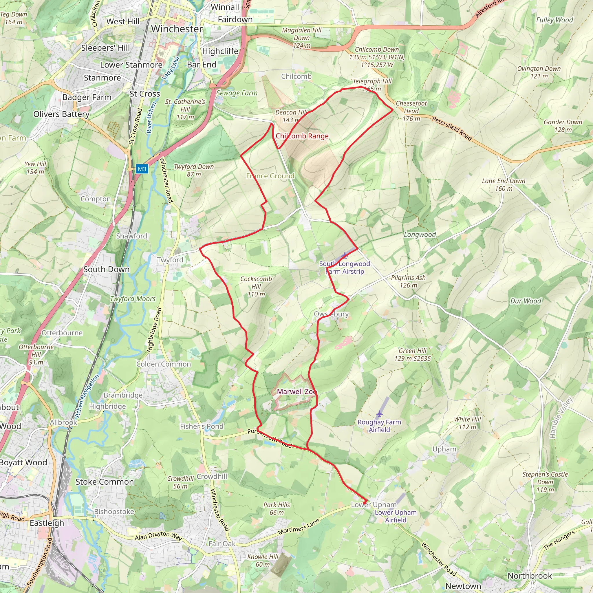 Morestead, Owslebury and Lower Upham Walk mobile static map