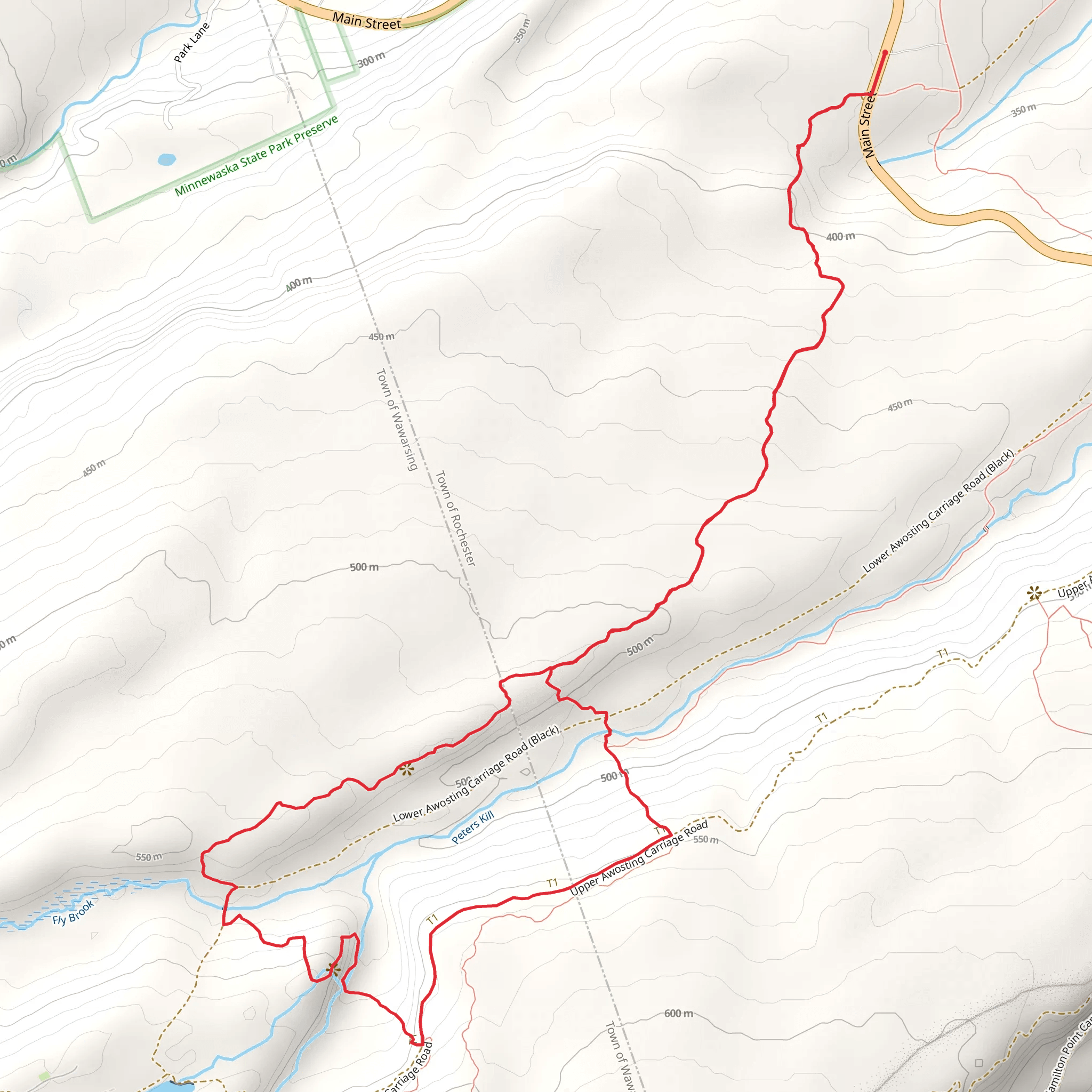 Jenny Lane and Upper Awosting Carriageway Loop Trail mobile static map
