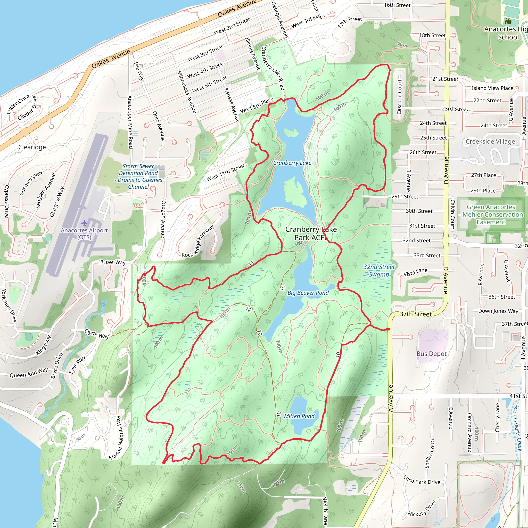 Mitten Pond, Cranberry Lake and Big Beaver Pond Loop mobile static map