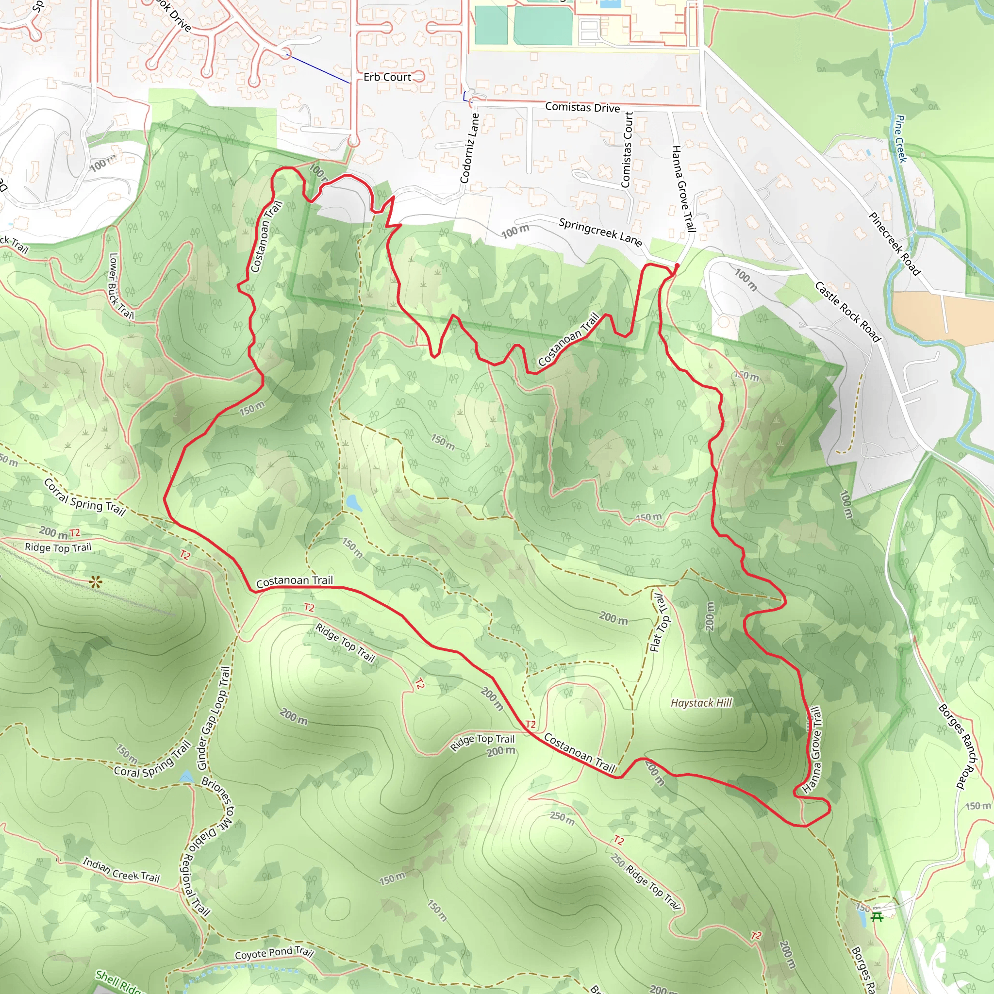 Costanoan and Hanna Grove Loop Trail mobile static map