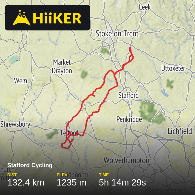 A map preview of the recording Stafford Cycling.
