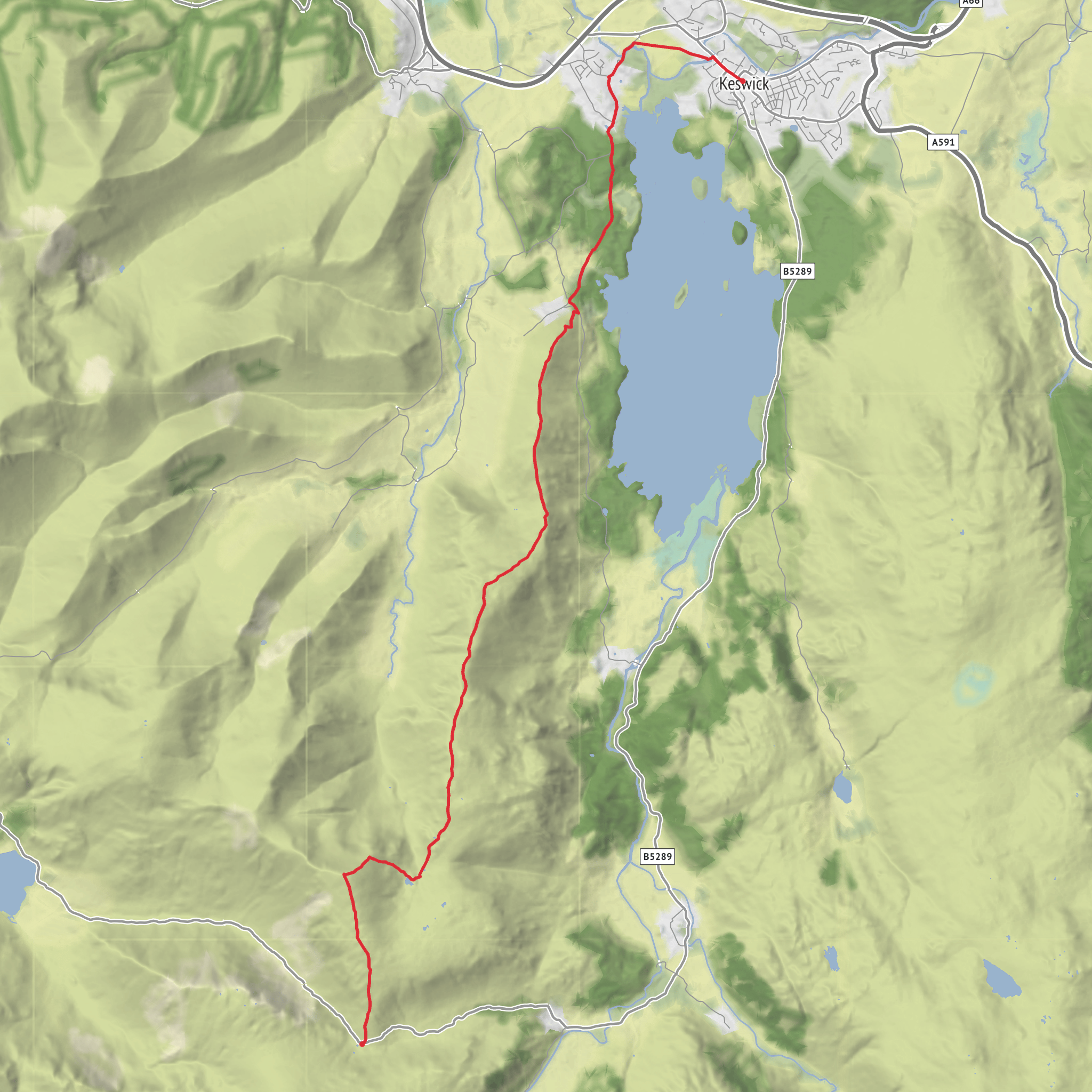 Honister Slate Mines ridge line to Keswick mobile static map