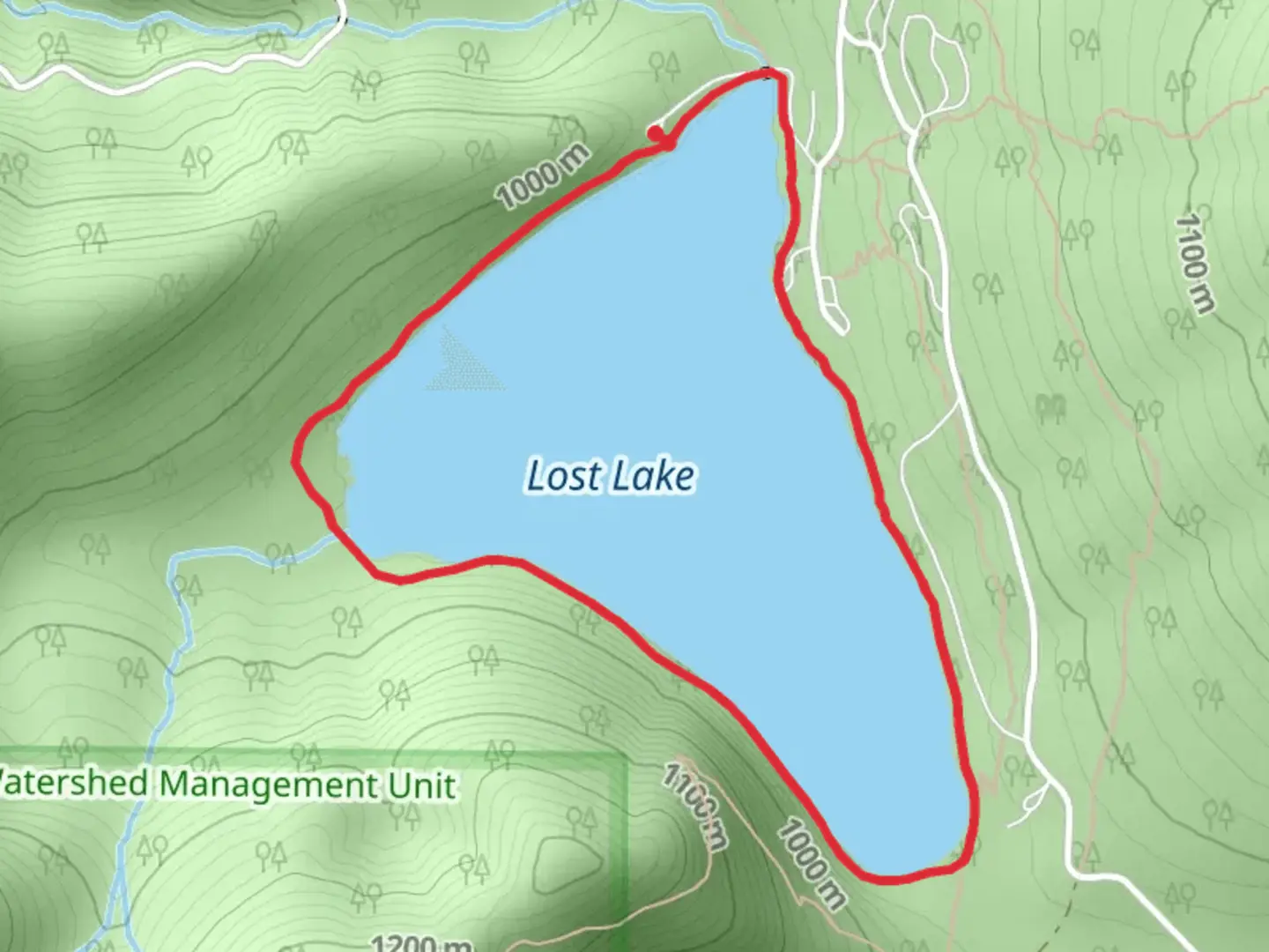An image depicting the trail Lost Lake Loop and its surrounding area.