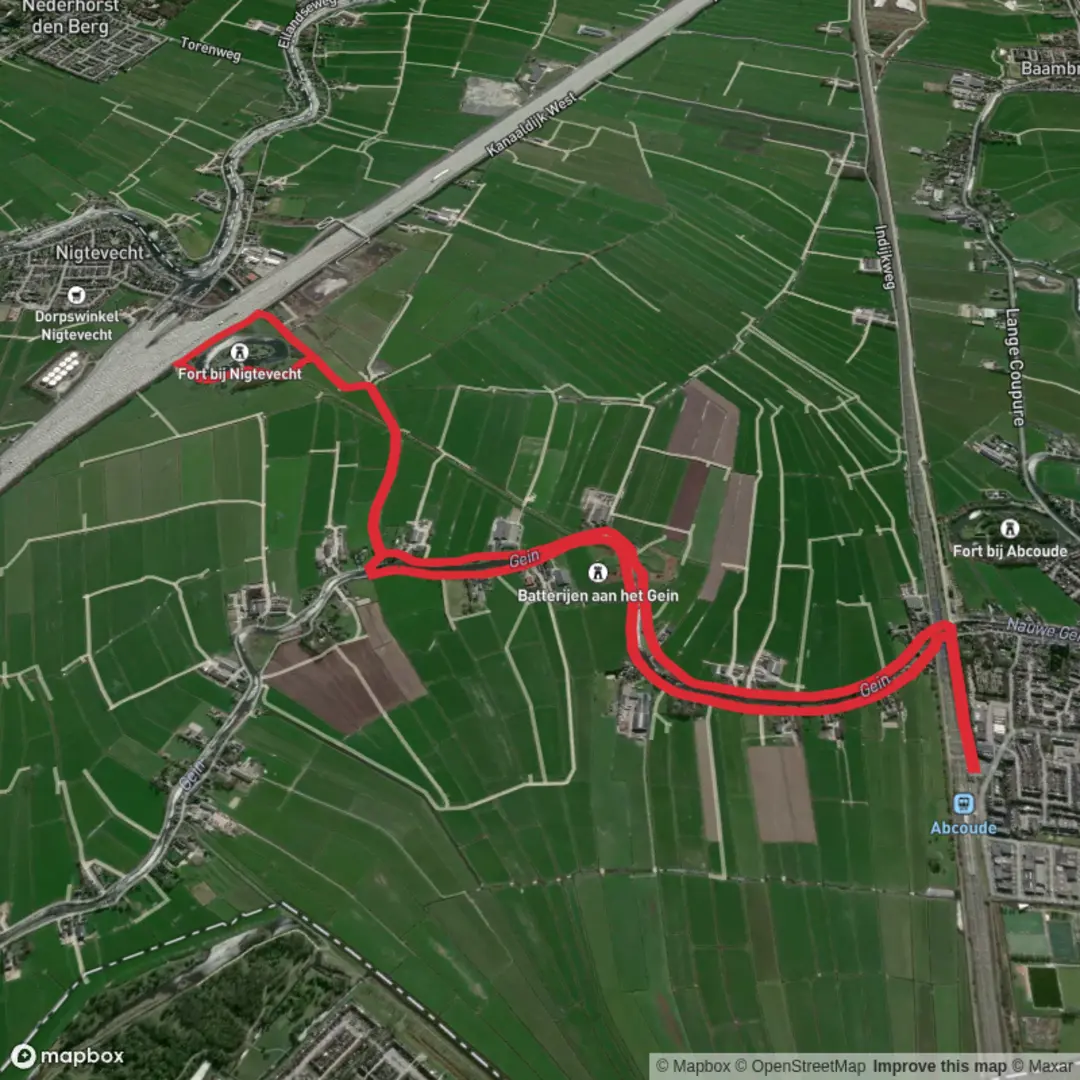 An image depicting the trail Gein and Fort bij Nigtevecht Loop and its surrounding area.
