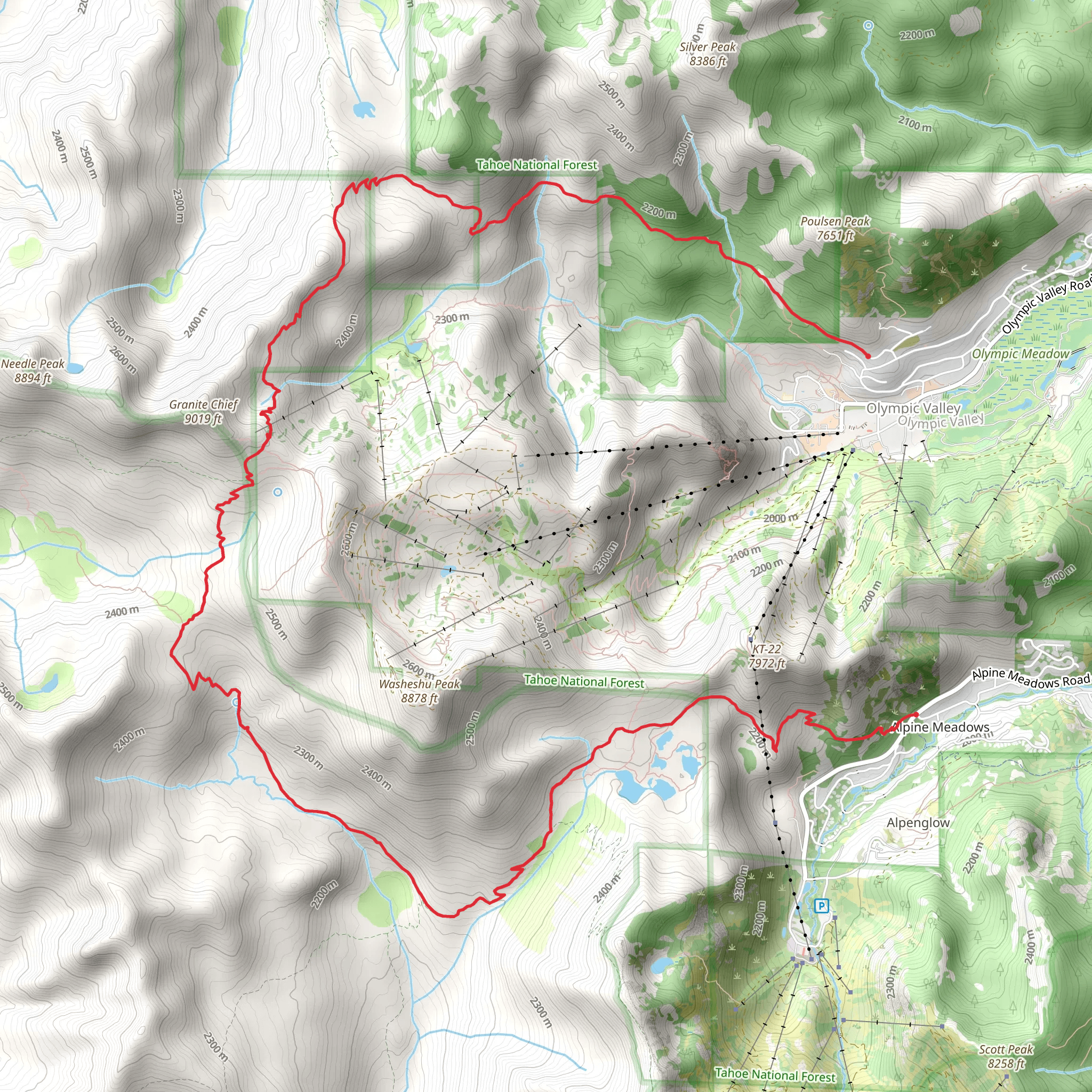 Fives Lakes, Pacific Crest and Granite Chief Trail mobile static map