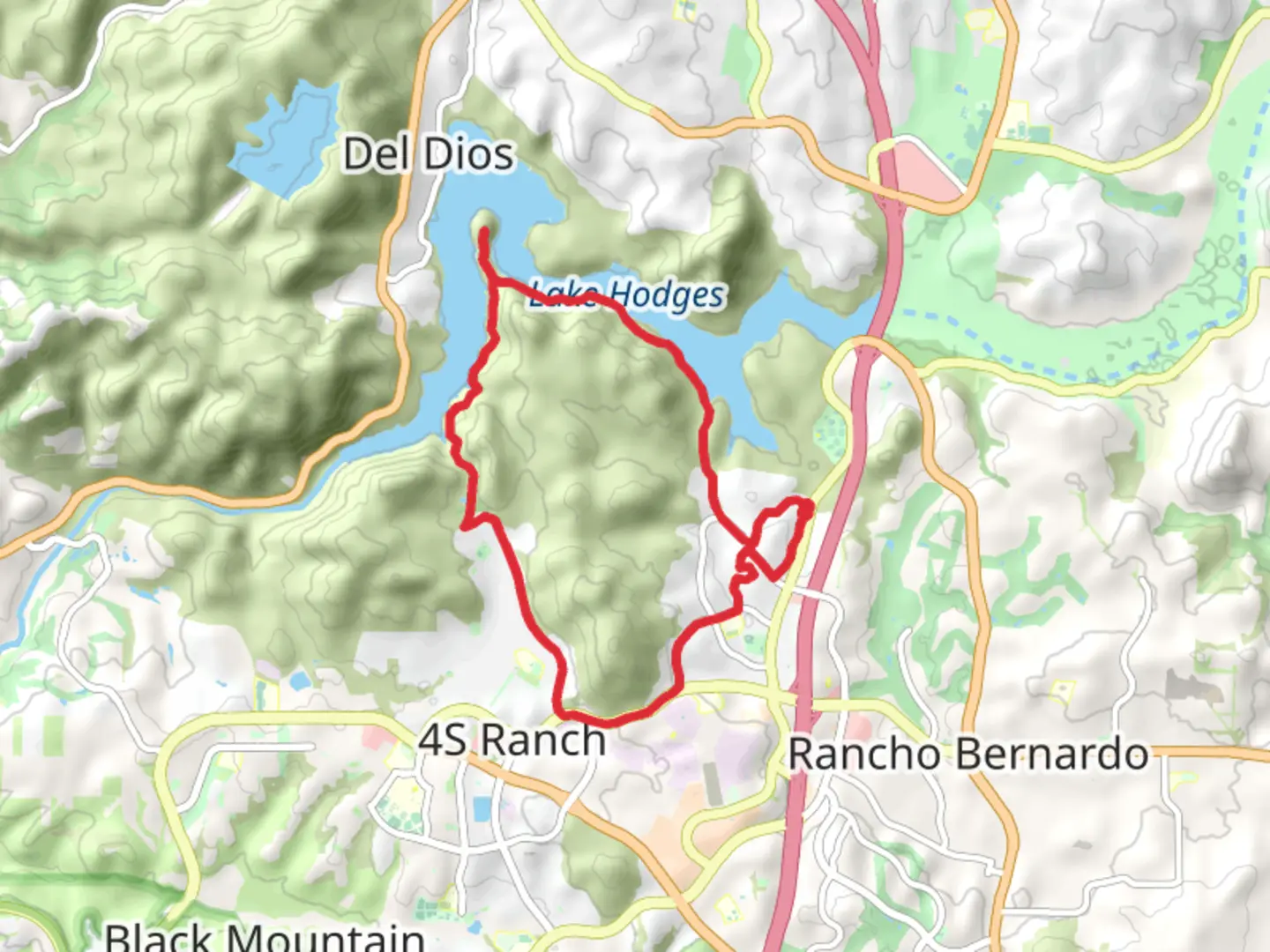 An image depicting the trail Lake Hodges and San Dieguito River Loop and its surrounding area.