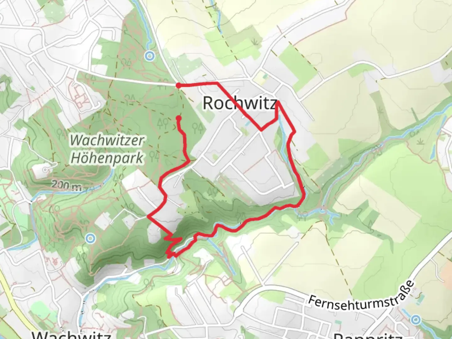 An image depicting the trail Rochwitz Loop and its surrounding area.