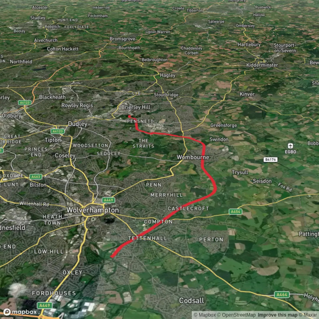 An image depicting the trail Aldersley Stadium to Fens Pool and its surrounding area.