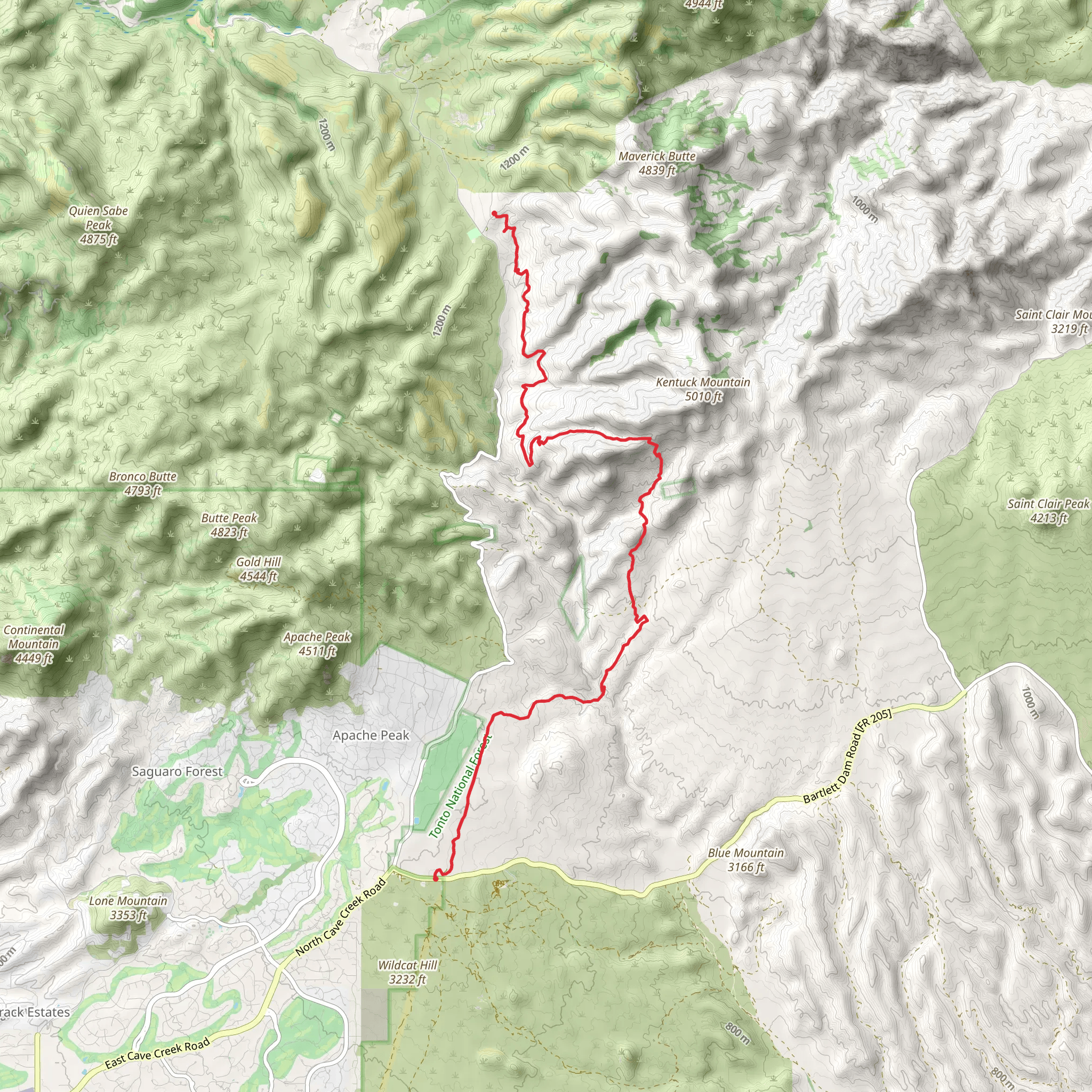 Maricopa Trail from Seven Springs Road mobile static map
