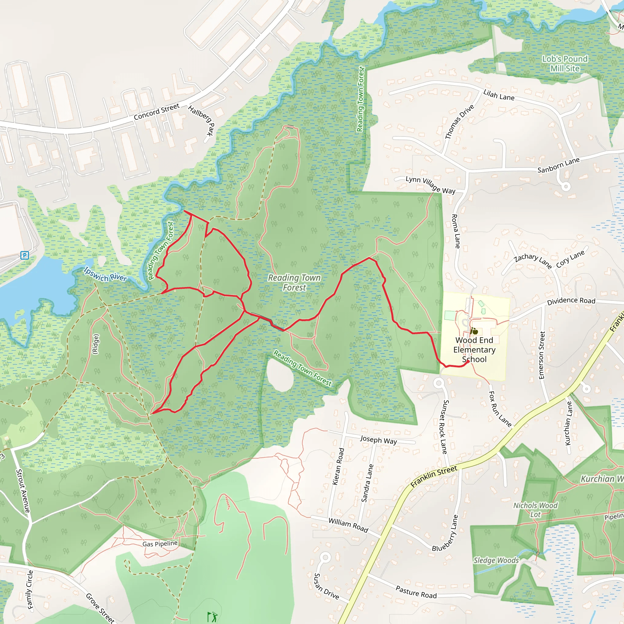 Town Forest Loop Trail - Sunset Rock Lane mobile static map