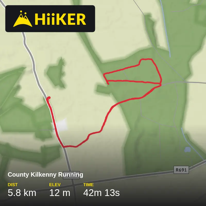 A map preview of the recording County Kilkenny Running.