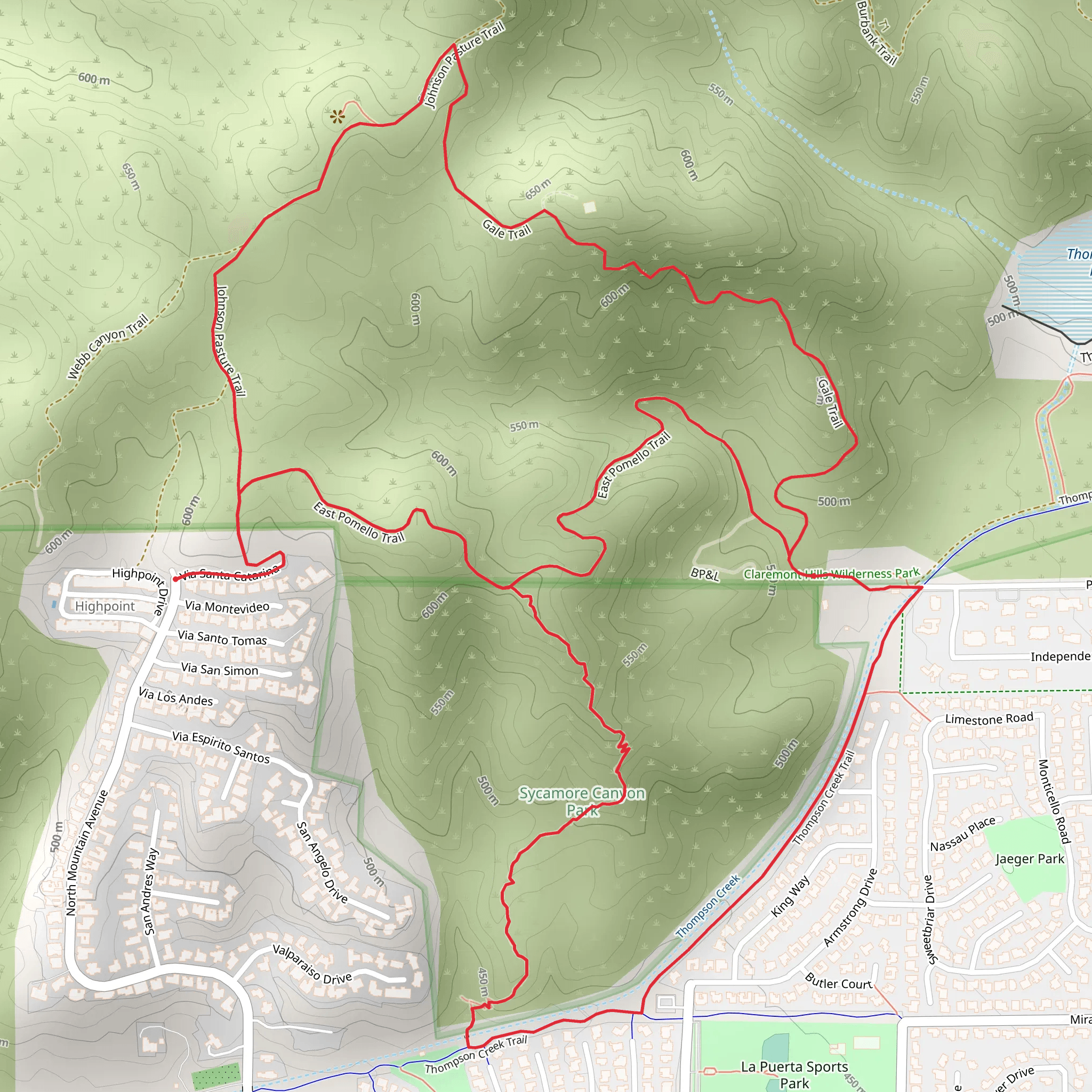 Johnson Pasture Motorway, Thompson Creek and Sycamore Canyon Loop Trail mobile static map