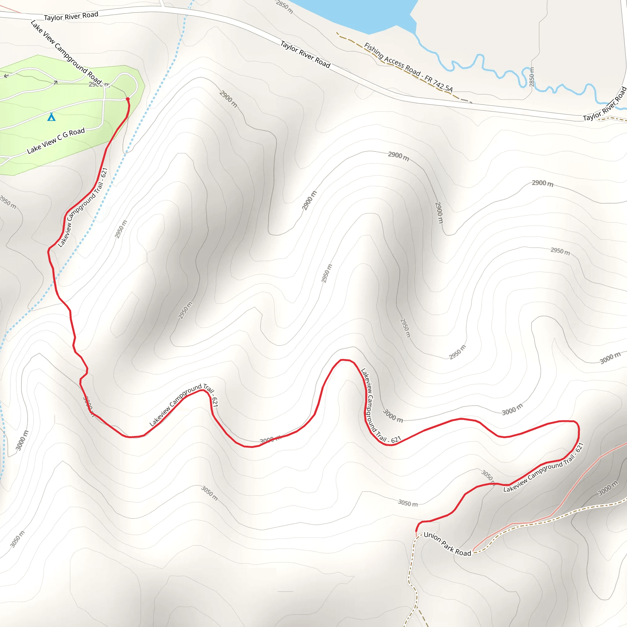 Lakeview Campground Trail Out and Back mobile static map